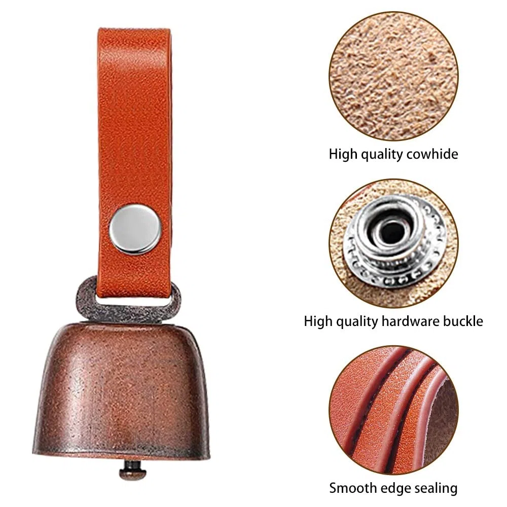 DONGKER Campane per Cani, Campana per Collare di Cane in Bronzo Vintage, Campanelle Anti Orsi per Animali con Cinturino in Pelle per Rumore di Tracciamento