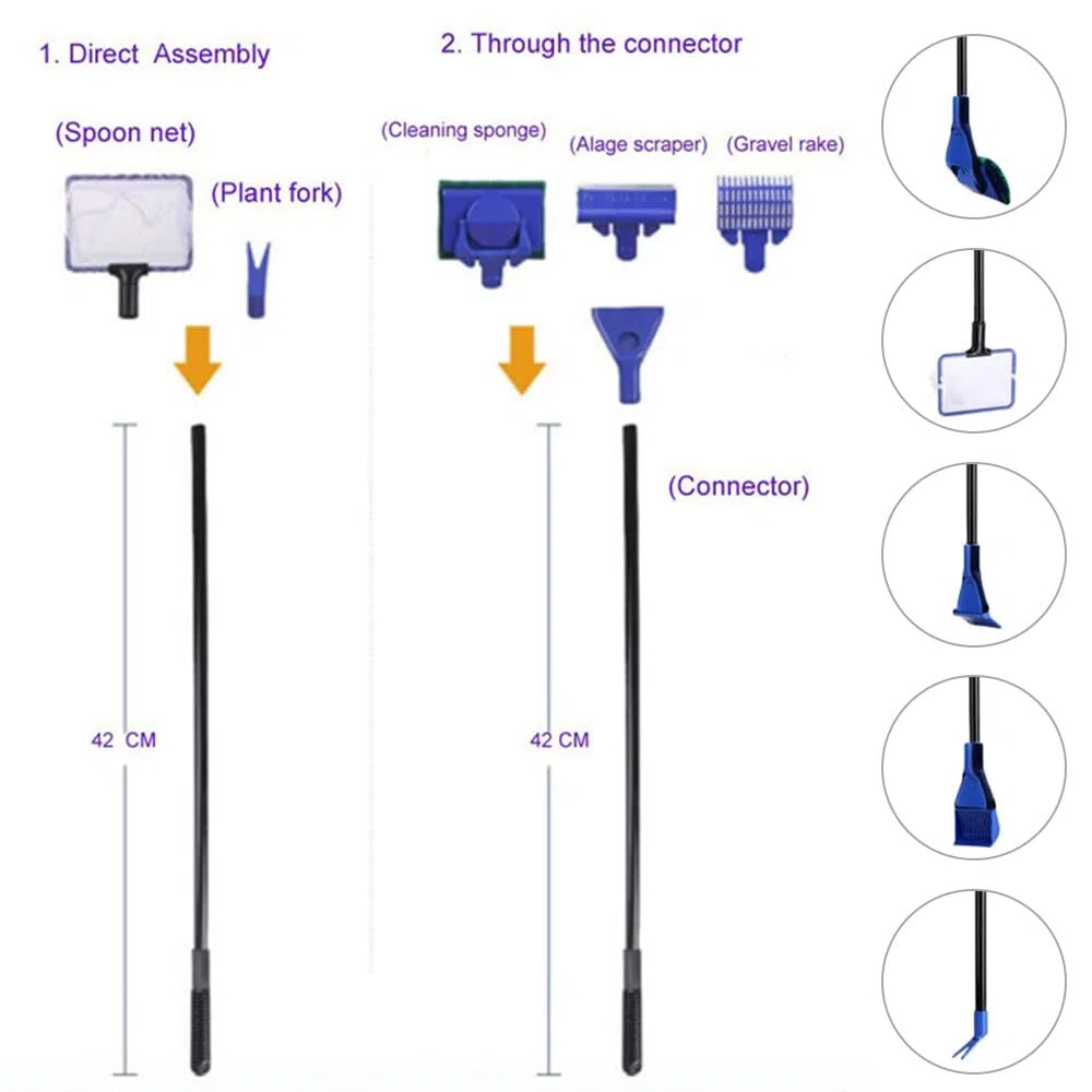 Pulizia Acquario, Aspiratore Acquario, Sifone Acquario, Kit di Pulizia per acquari e acquari, sifone e 5 Strumenti di Pulizia, Facile da Montare e smontare, per Cambi dacqua e Pulizia