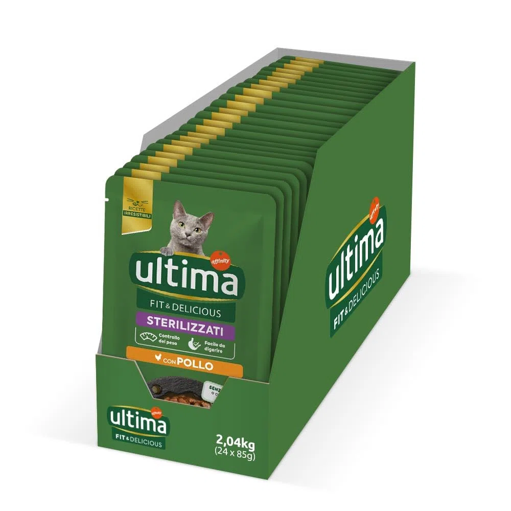 Ultima Cibo Umido per Gatti Fit & Delicious con Pollo: 24 Buste da 85g