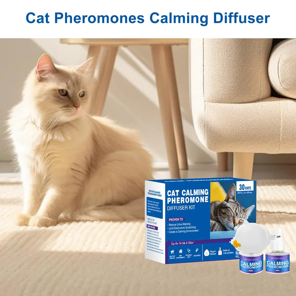 Generico Feromoni Gatto Calmante, Diffusore di rilassamento, La Plug di 60 Giorni in Calmante Alleviare Lo Stress Riempimento per Ridurre i di Combattimento Si, per Adattarsi a Tutti i Gatti