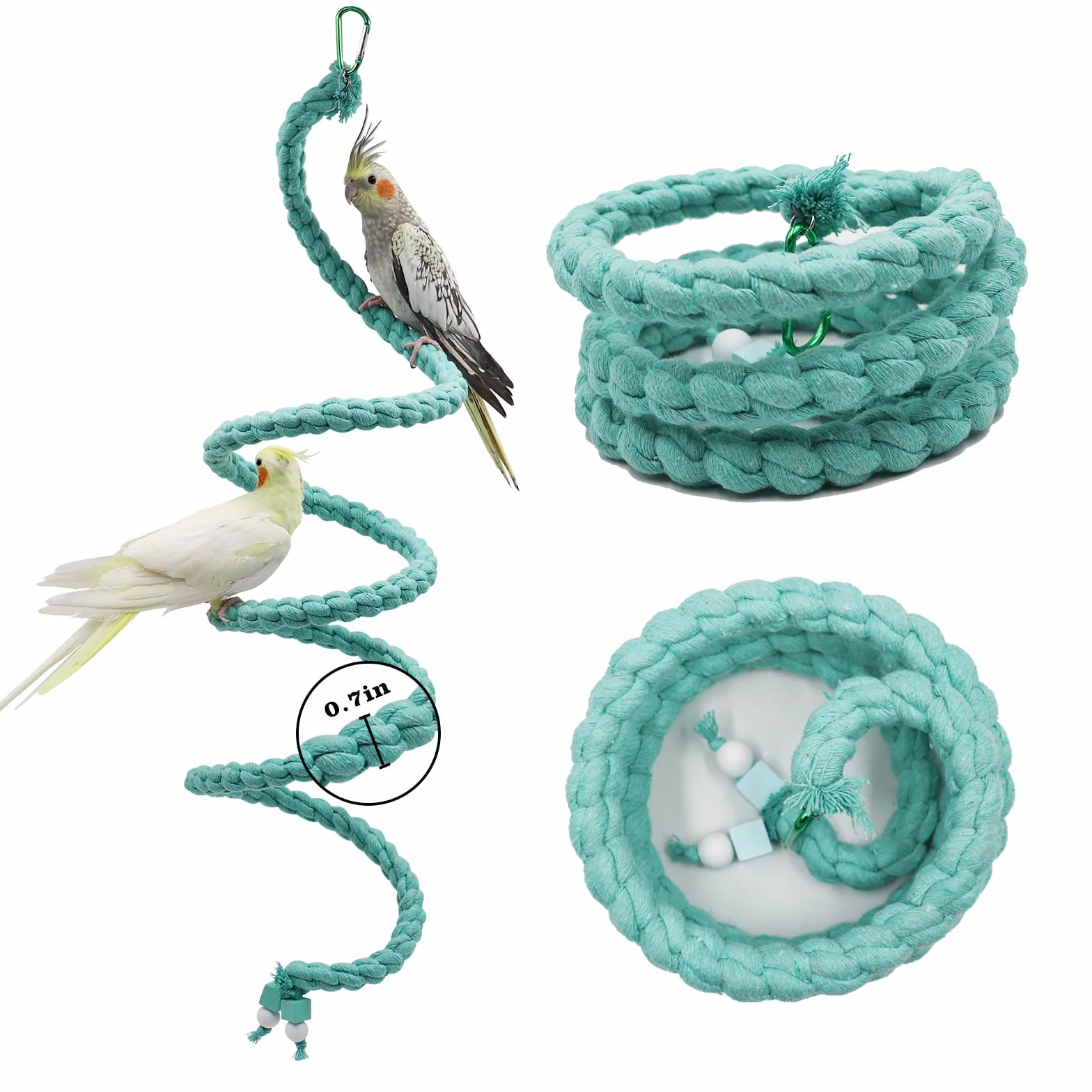 Pertica a Spirale per Uccelli (150 cm), Giocattolo in Corda per Gabbie - Accessorio per Arrampicata di Pappagalli, Calopsite, Cocorite, Inseparabili e Uccelli di Medie Dimensioni