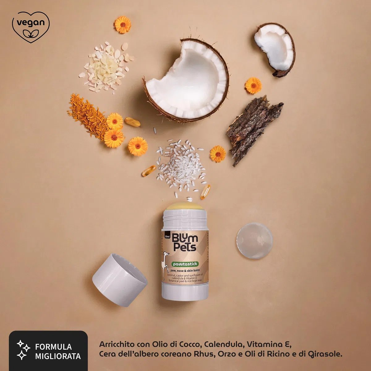 Pawtastick - Balsamo Zampe Cane Vegano in Stick – Protezione Zampe con Calendula, Olio di Cocco e Vitamina E -50ml