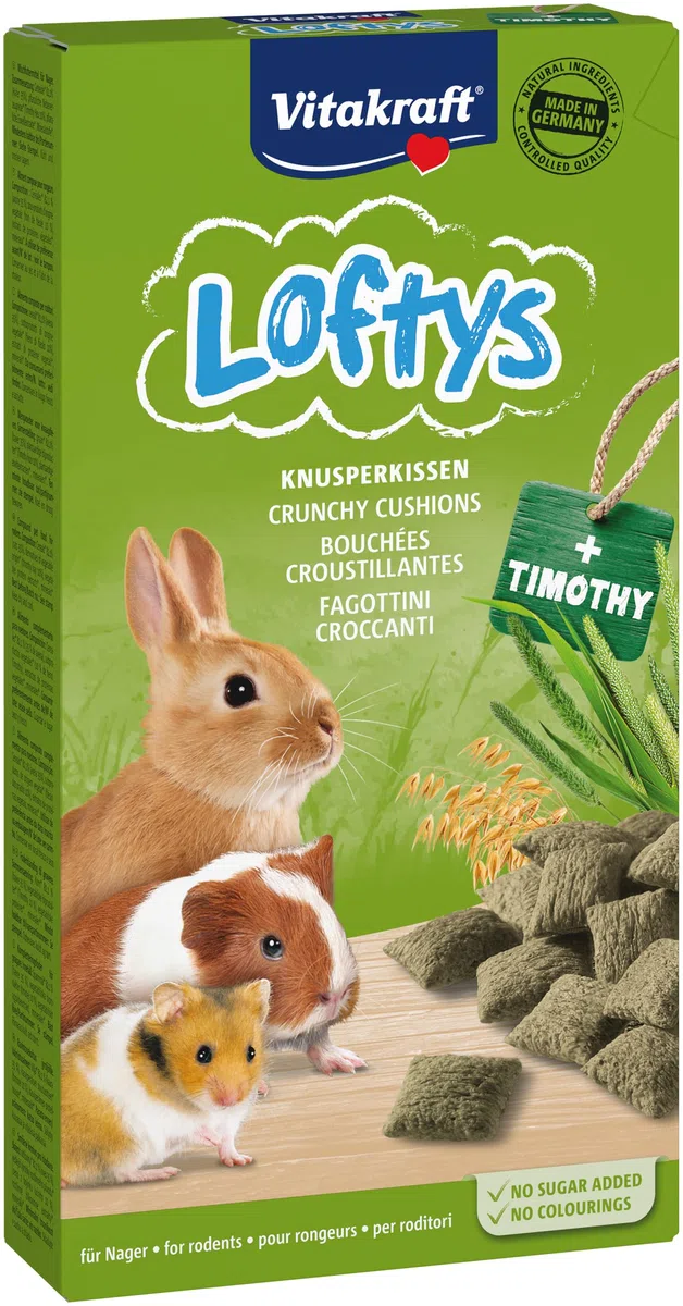 Vitakraft Loftys, fagottini croccanti per roditori, snack per roditori, con avena e fleolo pratense, senza zuccheri aggiunti (10x 100g)