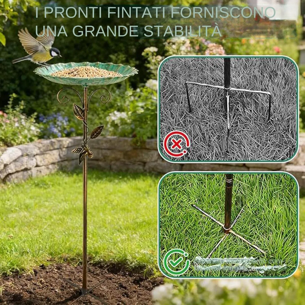 Vaschetta Decorativa per – Mangiatoia Alta 77 Cm, Fontana Esterna Rialzata, Supporto per da Giardino con Base A Picchetto | Decorazione del Giardino del Patio