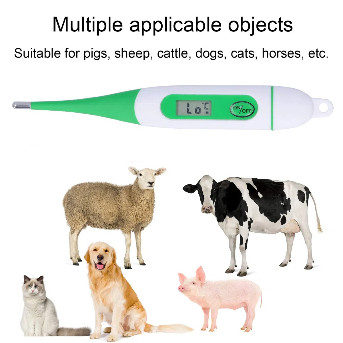 Ejoyous Termometro digitale per animali domestici, termometro per febbre per cavalli, bovini, animali domestici, termometro impermeabile con schermo LCD per maiali, pecore, bovini, cani e gatti
