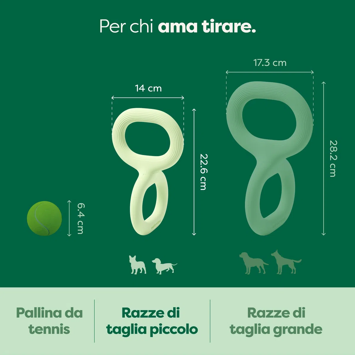 Earth Rated Tug of War - Giocattolo interattivo per cani adulti e cuccioli, impugnatura ergonomica, gomma naturale, piccolo, verde