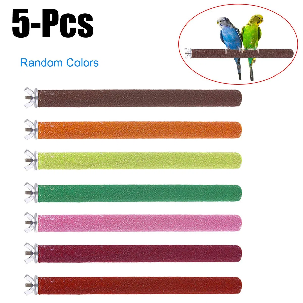 zalati Pappagallo posatoi 5pcs Birdcage Scrub Stand Bar Quarzo Sand Paw Stick per uccelli Zampa Rettifica Giocattolo - Colori casuali