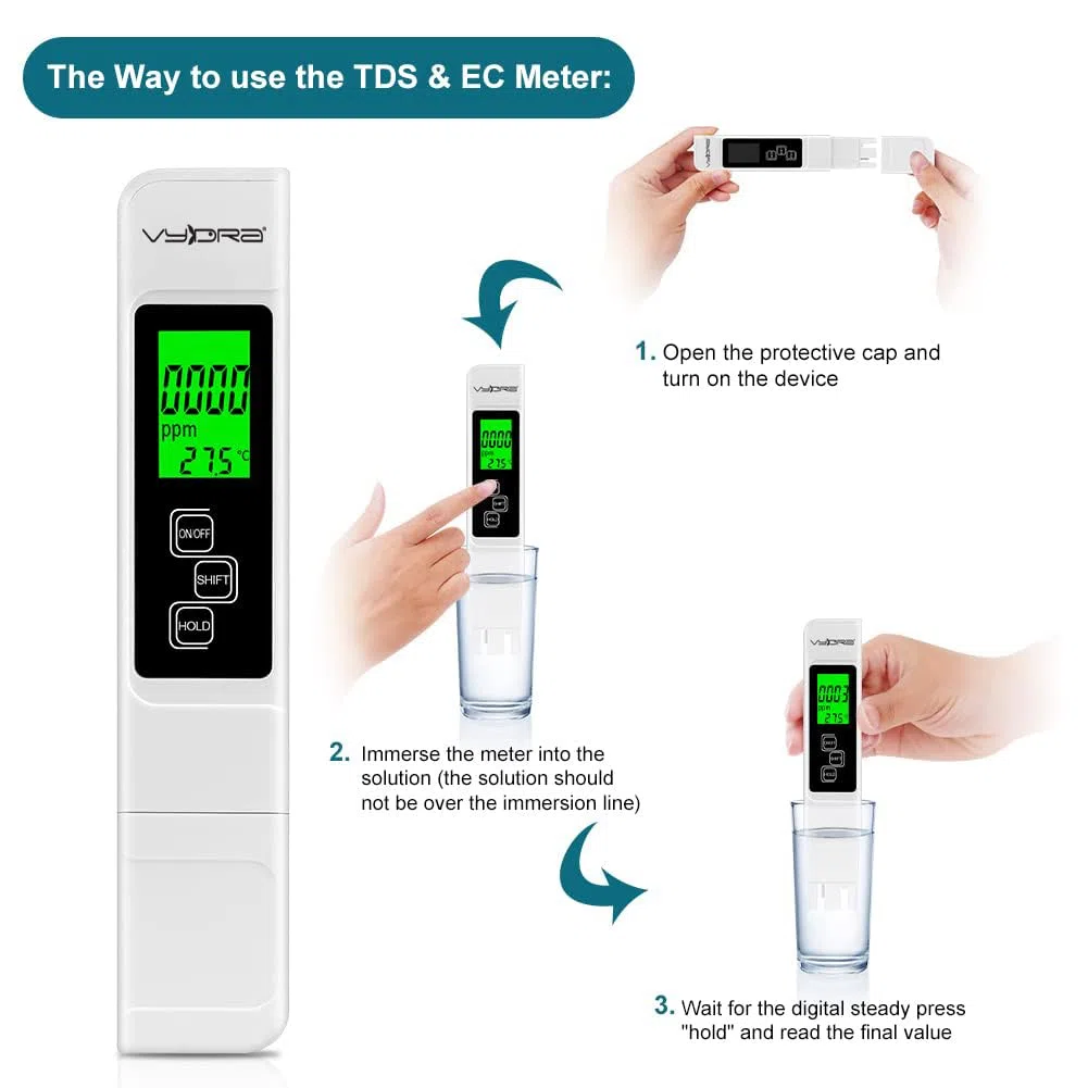 Vydra TDS Vydra Digital Tester per la misurazione della conducibilità dell'Acqua,ATC,con Custodia