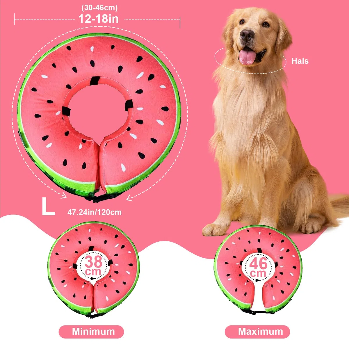 Voarge Gonfiabile, collare per cani, protezione contro le perdite per il recupero dopo interventi chirurgici o ferite, collare per la visione non bloccato/L (rosso, L)