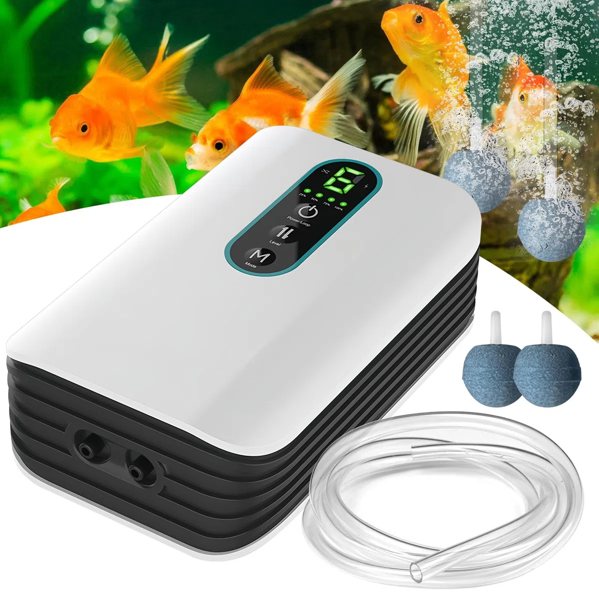 Pompa D'aria per Acquario: Pompa per Ossigeno per Acquario con 2 Prese Daria, Bianca per Ricaricabile Tramite USB, Ossigenatore Portatile Multifunzionale per Pesca All'aperto, Silenziosa