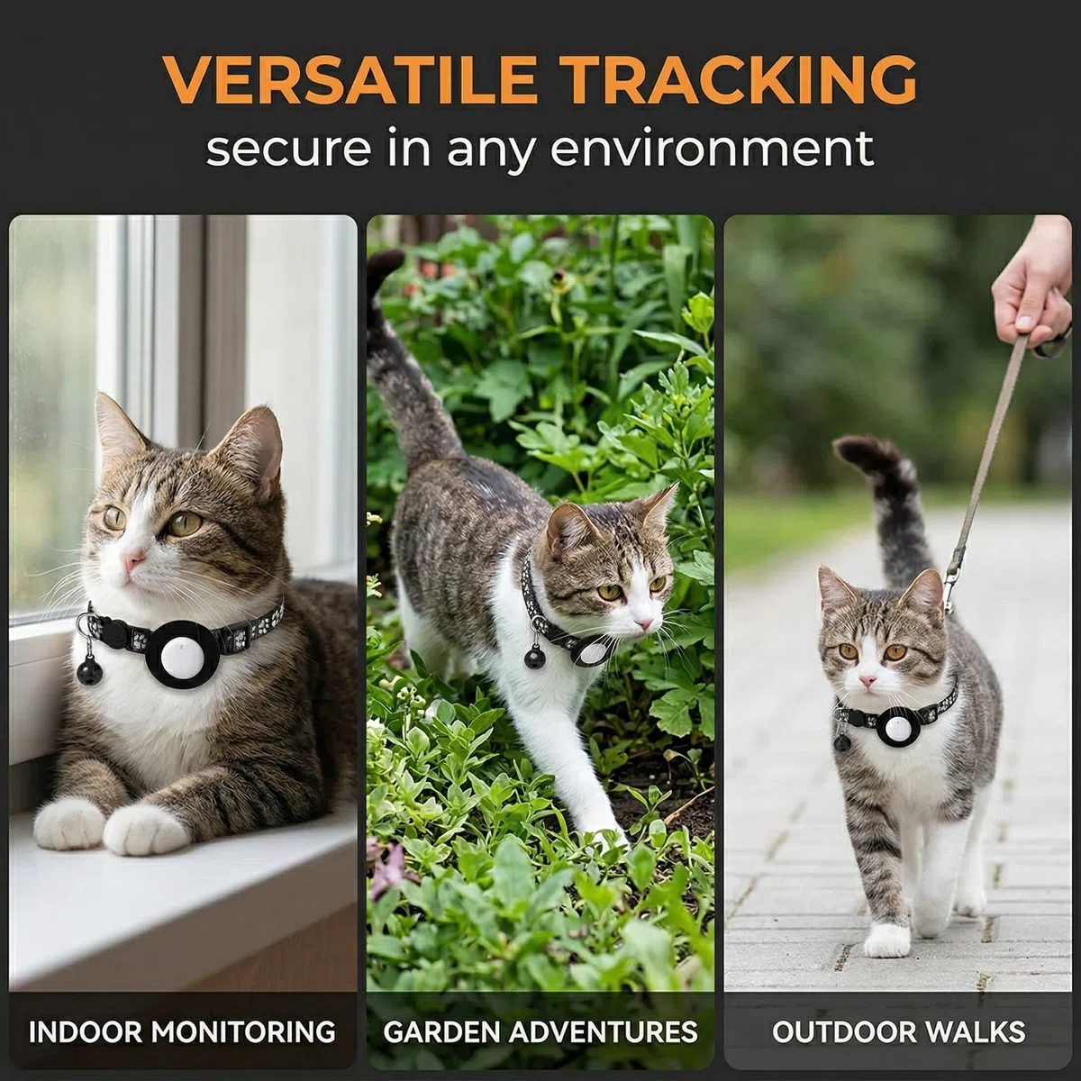 Localizzatore GPS per gatti, senza abbonamento (solo per iOS), collare GPS riflettente, localizzazione animali domestici, localizzatore integrato.