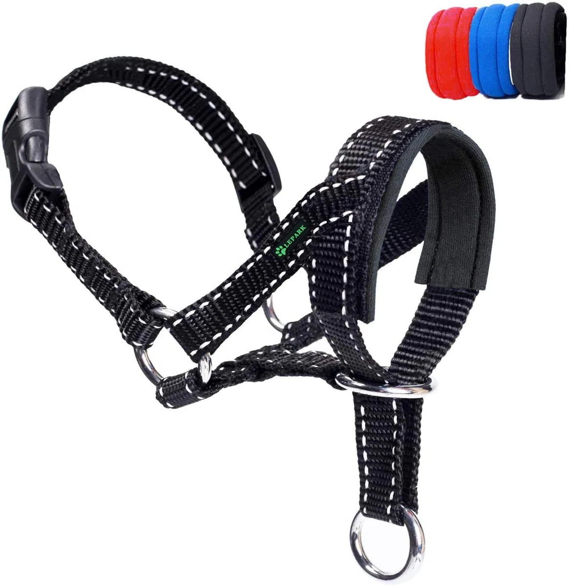ILEPARK Collare per Testa di Cane con Cintura Riflettente, Cavezza da Testa per Cane, Regolabile E Facilmente Controllabile. (M,Nero)
