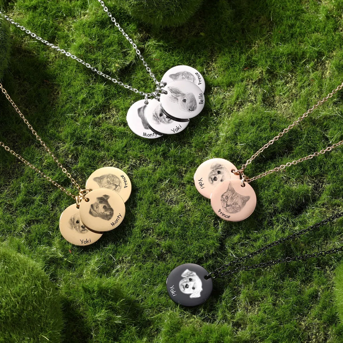 MeMeDIY Collana Personalizzata di Ritratto di Animali Domestici con Testo Foto Inciso Regali Commemorativi Personalizzati Regali per Amanti di Cani/Animali Domestici/Gatti