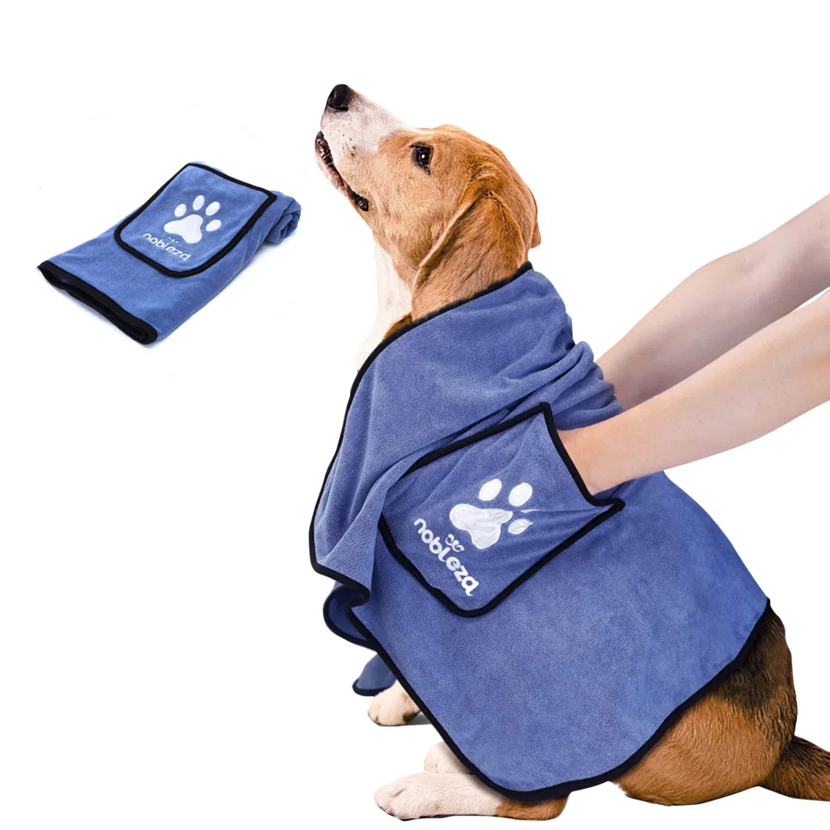 Nobleza Asciugamano da Bagno per Cani e Gatti in Microfibra Ultra Assorbente, Asciugatura Rapida, Morbido e Lavabile per Tutte Le Taglie, 106 x 66 cm, Blu