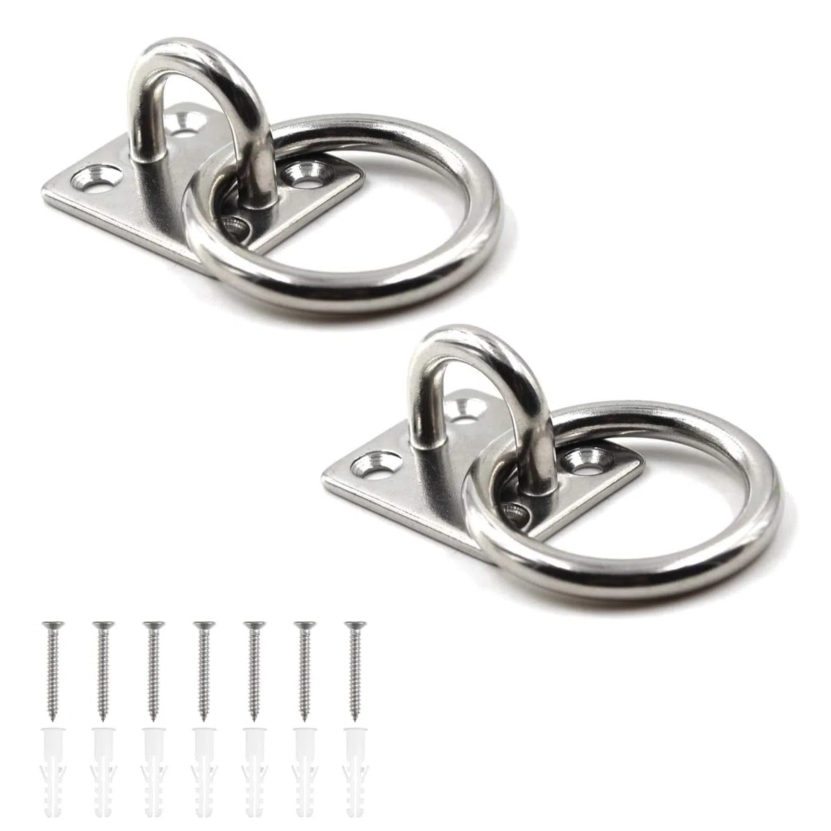 NIYATA 2 anelli per cravatta su piastra, 35 mm x 30 mm, in acciaio inossidabile 304 pesante, anelli per legare cavalli, accessori per corda per terrazze, piastra con occhiello per stabilità e legatura