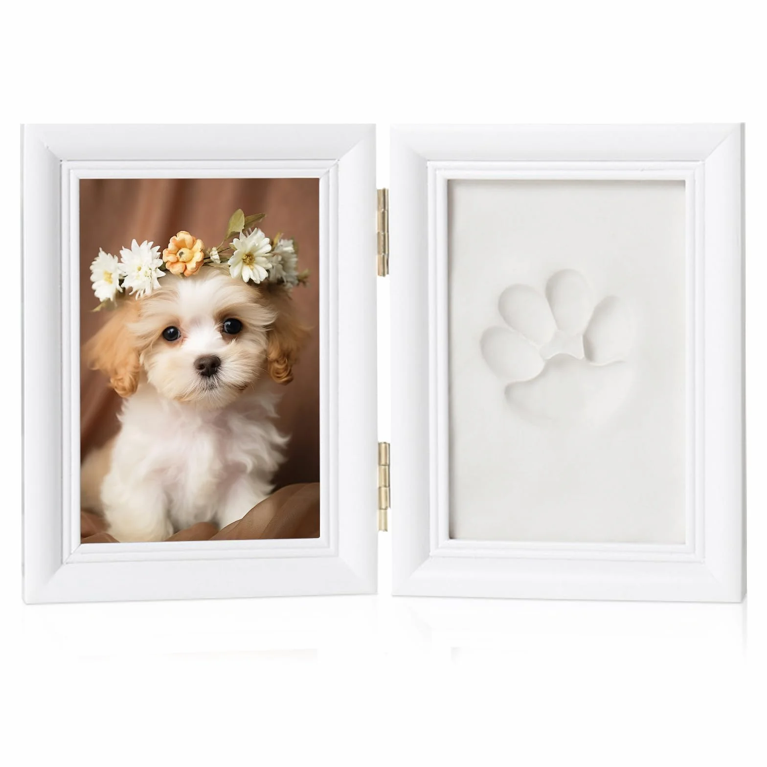 Sporgo Set di impronte di zampe per cani e gatto: cornice 3D con foto e impronte di zampa, set con supporto, cornice in legno per cani o proprietari di gatti