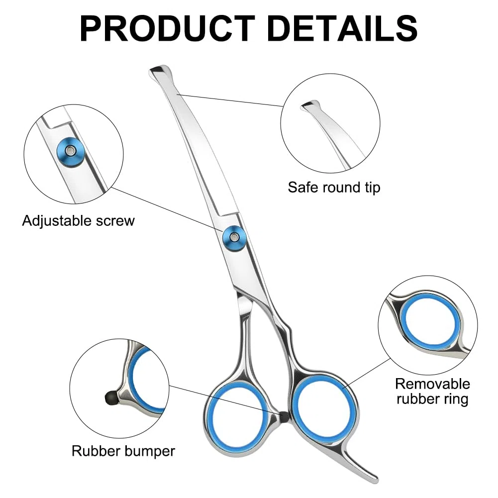 Kit Forbici Toelettatura Cani, 2 Pezzi Toelettatura Cani Forbici Inox Inossidabile, con punta rotonda sicurezza, per la toelettatura di cani e gatti