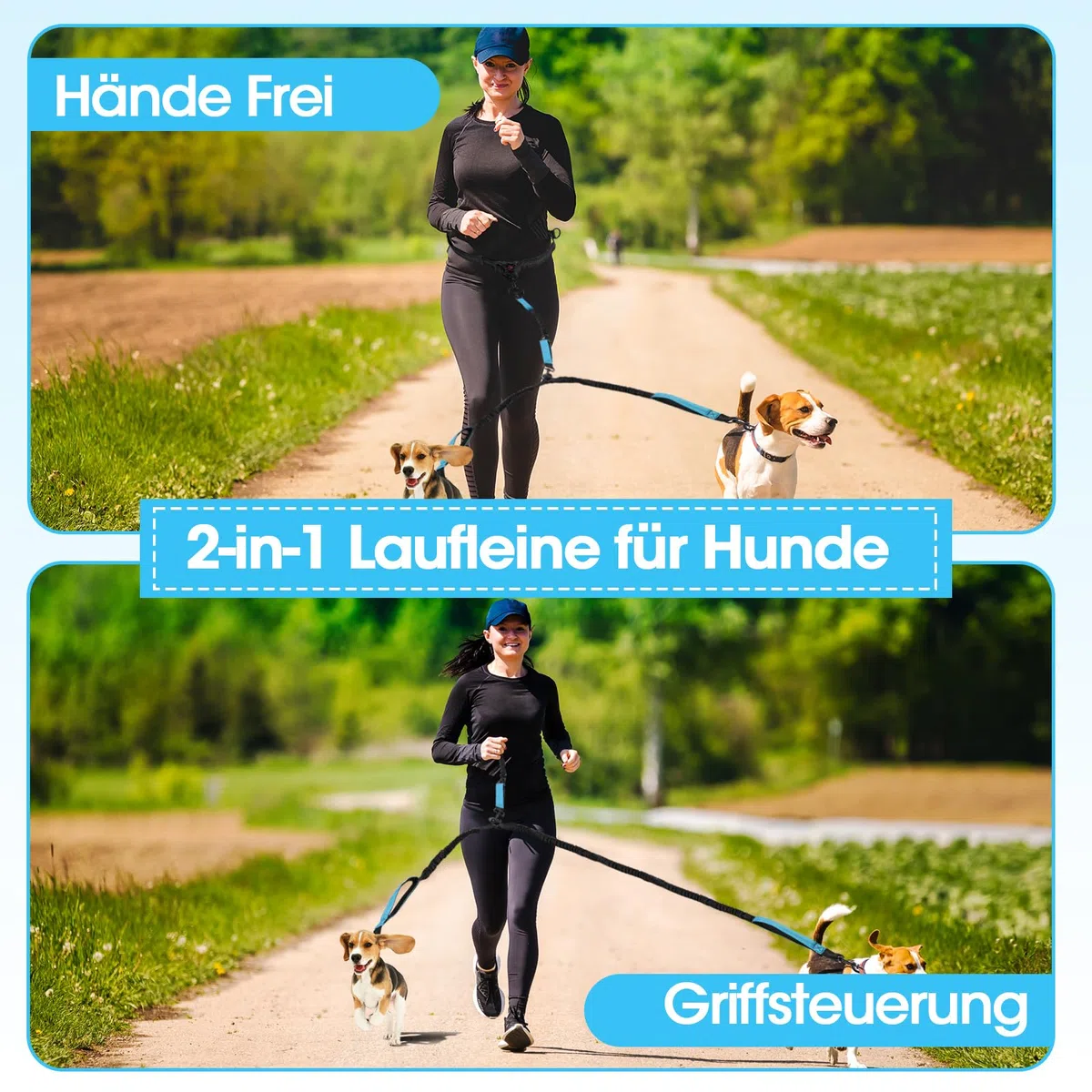 Guinzaglio per 2 cani, vivavoce, da jogging, per cani con cintura addominale, cintura elastica addominale, guinzaglio per cani, con doppio manico, per animali domestici di grandi e medie dimensioni