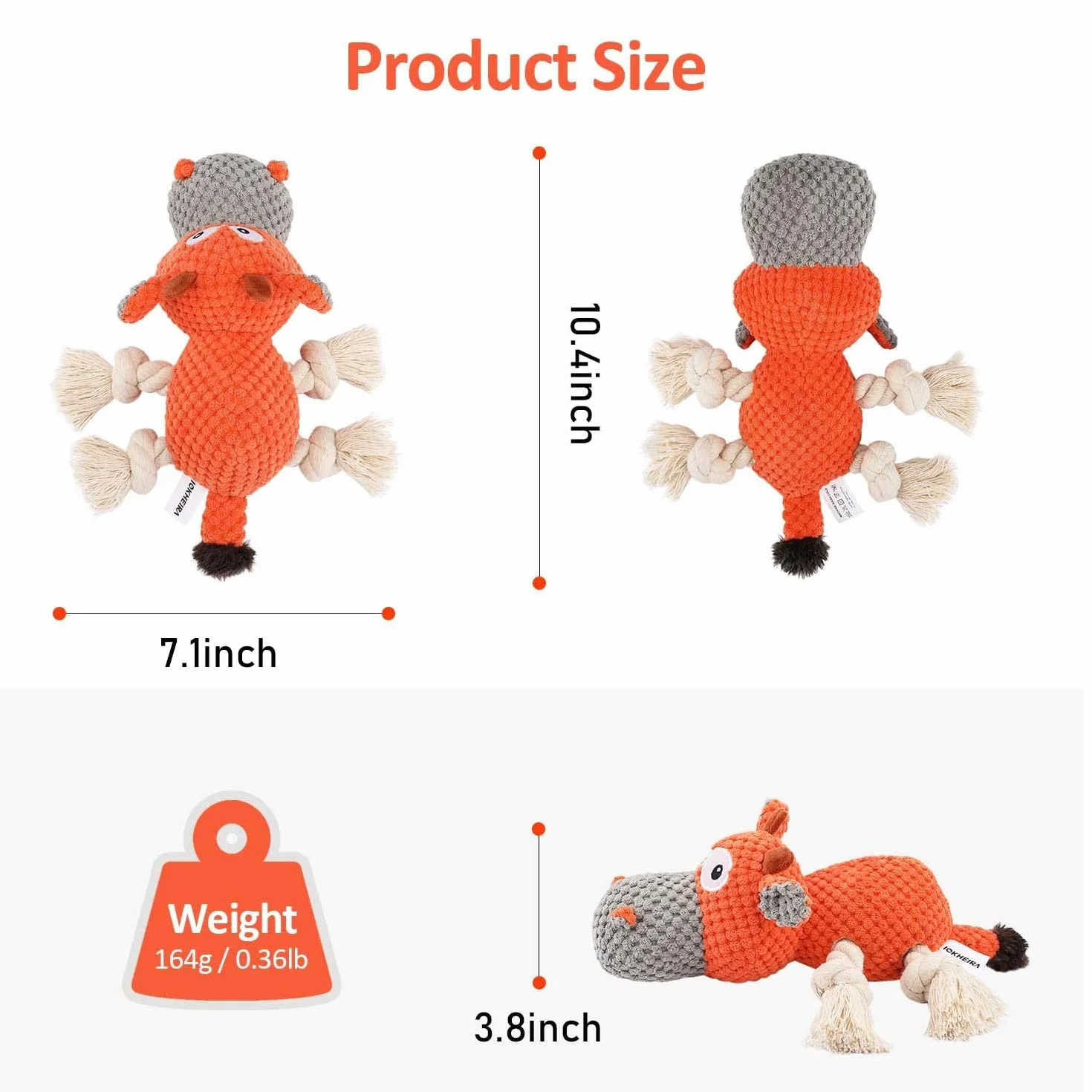 Iokheira Giocattoli per Cani, Giochi con squeak interattivo per Cani, Robusto Cane Giocattolo masticabile con Materiale di Cotone e Carta stropicciata (arancia, Bestiame)