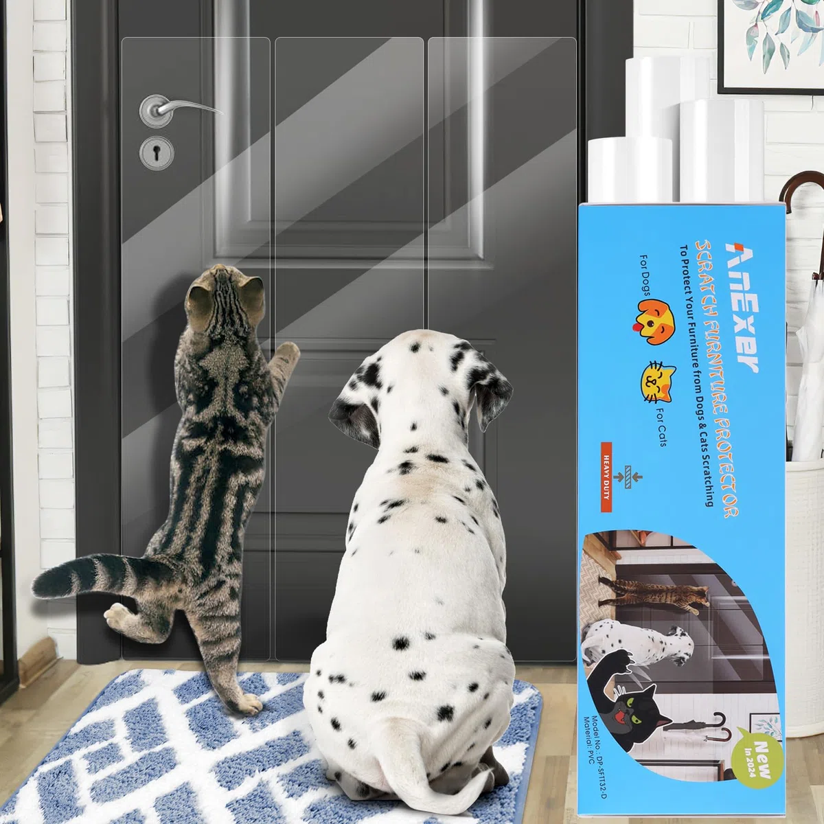 Protettore Porta Antigraffio [3-Rotolo], Protezione Graffi Gatto [Vinile Spesso], AntiGraffio Protector per Cani e Gatti, Deterrente Autoadesivo Protezione Antigraffio per Porte/Muro - 25x100cm
