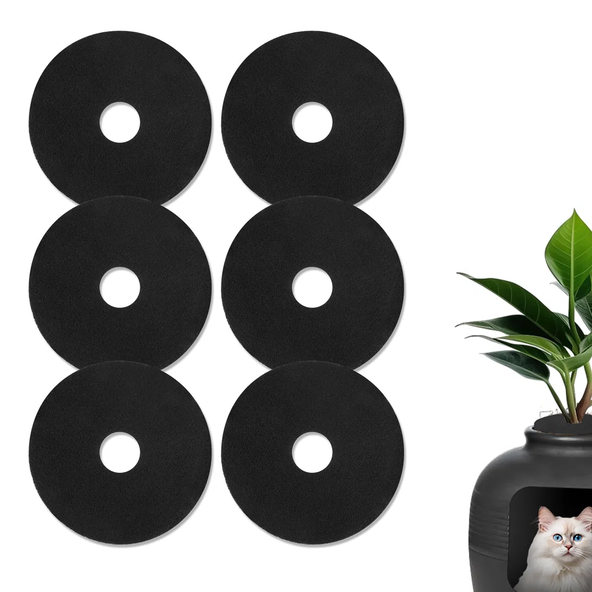 Gosknor 6 Pz Filtro a Carbone Attivo per Lettiera per Gatti, 20cm Rotondi Filtri Lettiera Gatto Antiodore Filtri di Ricambio per Lettiera per Animali Domestici per Mantenere l'Aria Fresca Casa (Nero)