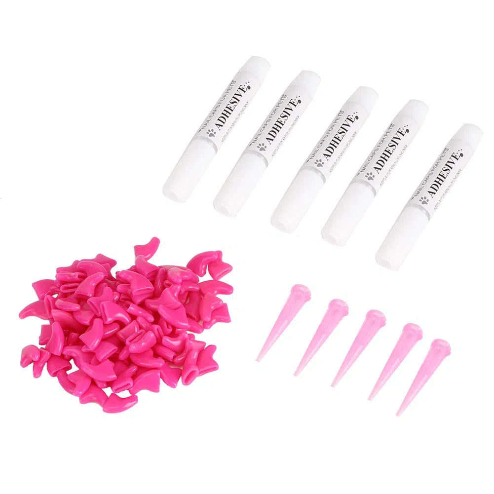 Copriunghie per Gatti, Resistente, Morbido, in PVC, per Toelettatura e Protezione AntiGraffio, Adatto per Gatti, 100 Pezzi, Rosa Rosso Azzurro XS-L (S)