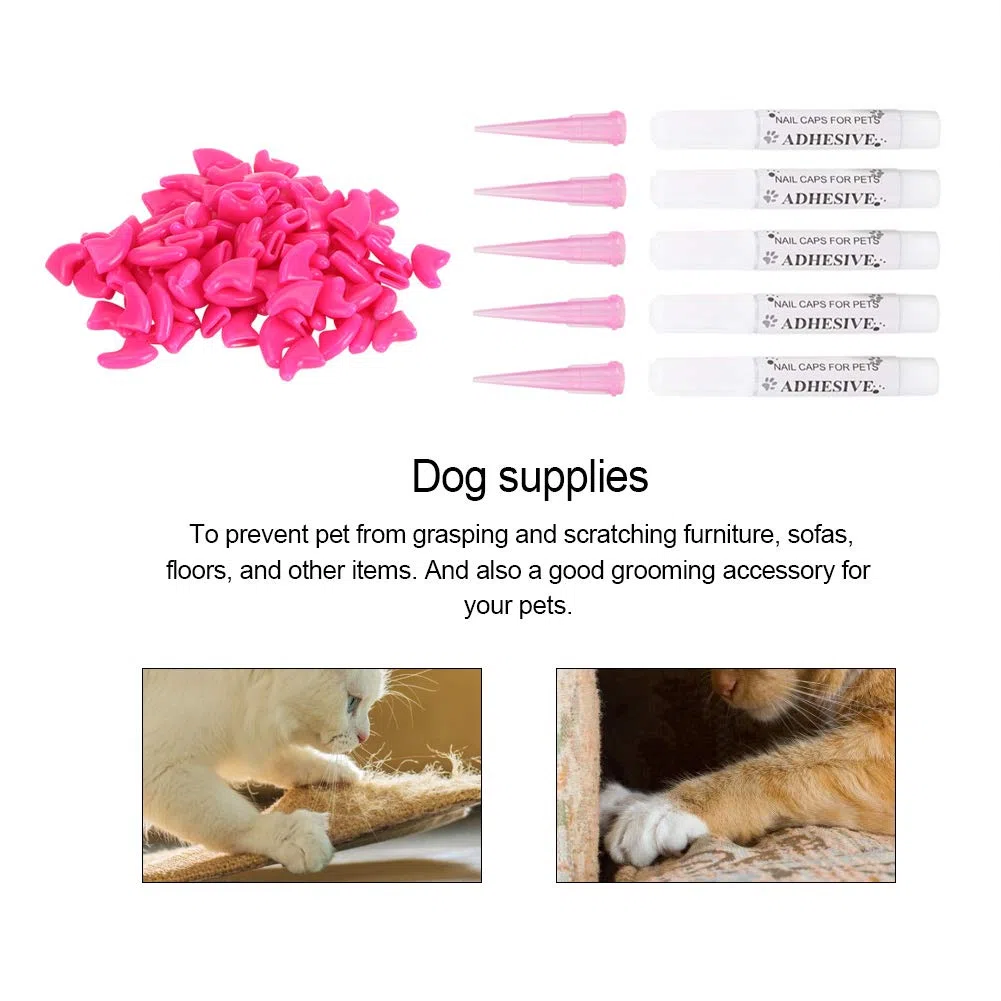 Copriunghie per Gatti, Resistente, Morbido, in PVC, per Toelettatura e Protezione AntiGraffio, Adatto per Gatti, 100 Pezzi, Rosa Rosso Azzurro XS-L (S)