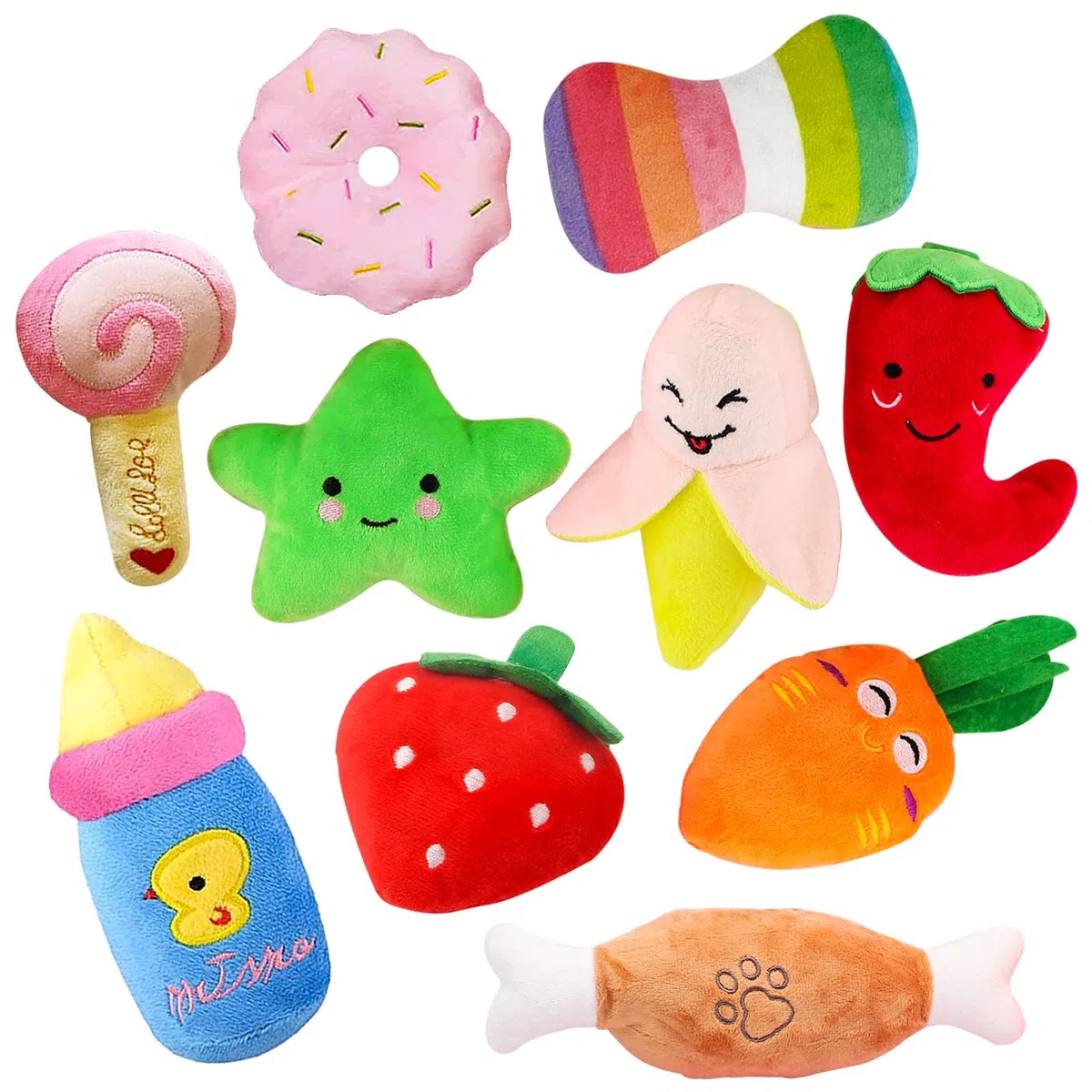 Cielbleu 10 Pezzi Giocattoli di Peluche per Cani, Peluche per Cani con Squeak Giocattoli da Masticare, Interattivi Giochi Peluche per Cani di Piccola,Media