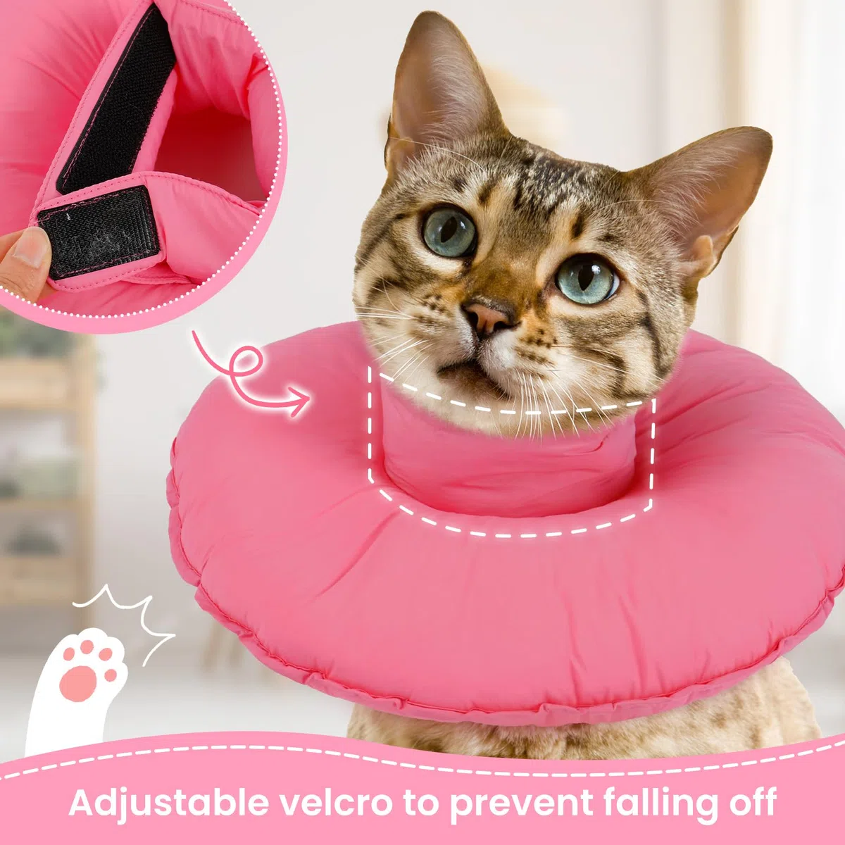Collare Protettivo Gatto, Morbido Collare Elisabettiano Sterilizzato Ciambella per Gatti Collo Collare-Protettivo Elisabettiano Anti-Morso(Rosa, M)