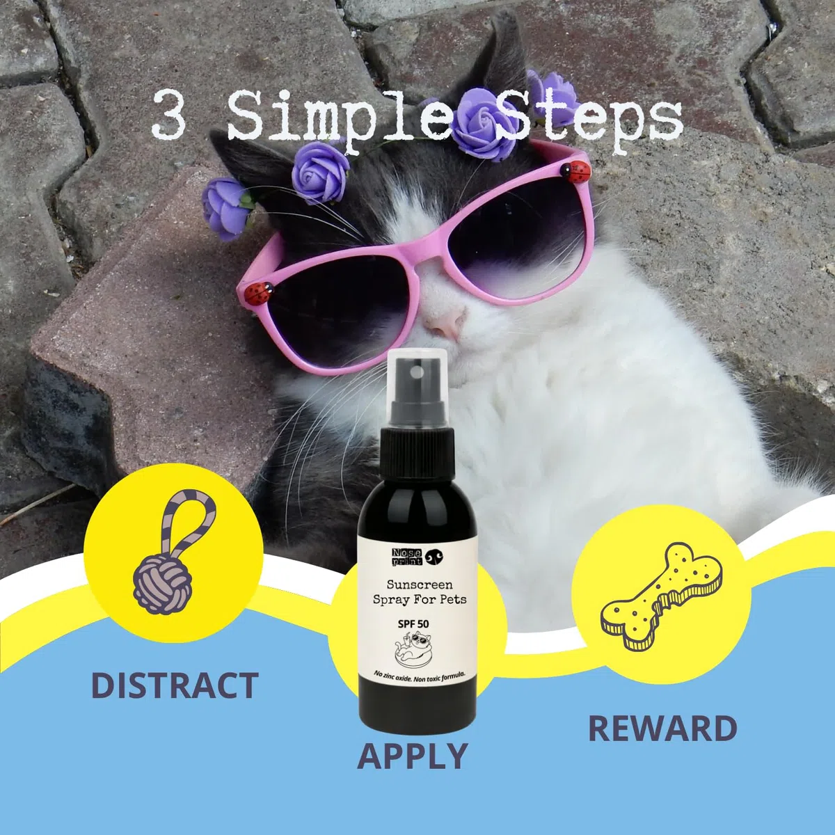 Spray Solare per Cani e Gatti SPF 50, 100ml, Resistente all'Acqua, Protezione UVA/UVB, Ipoallergenico, Sicuro se Leccato