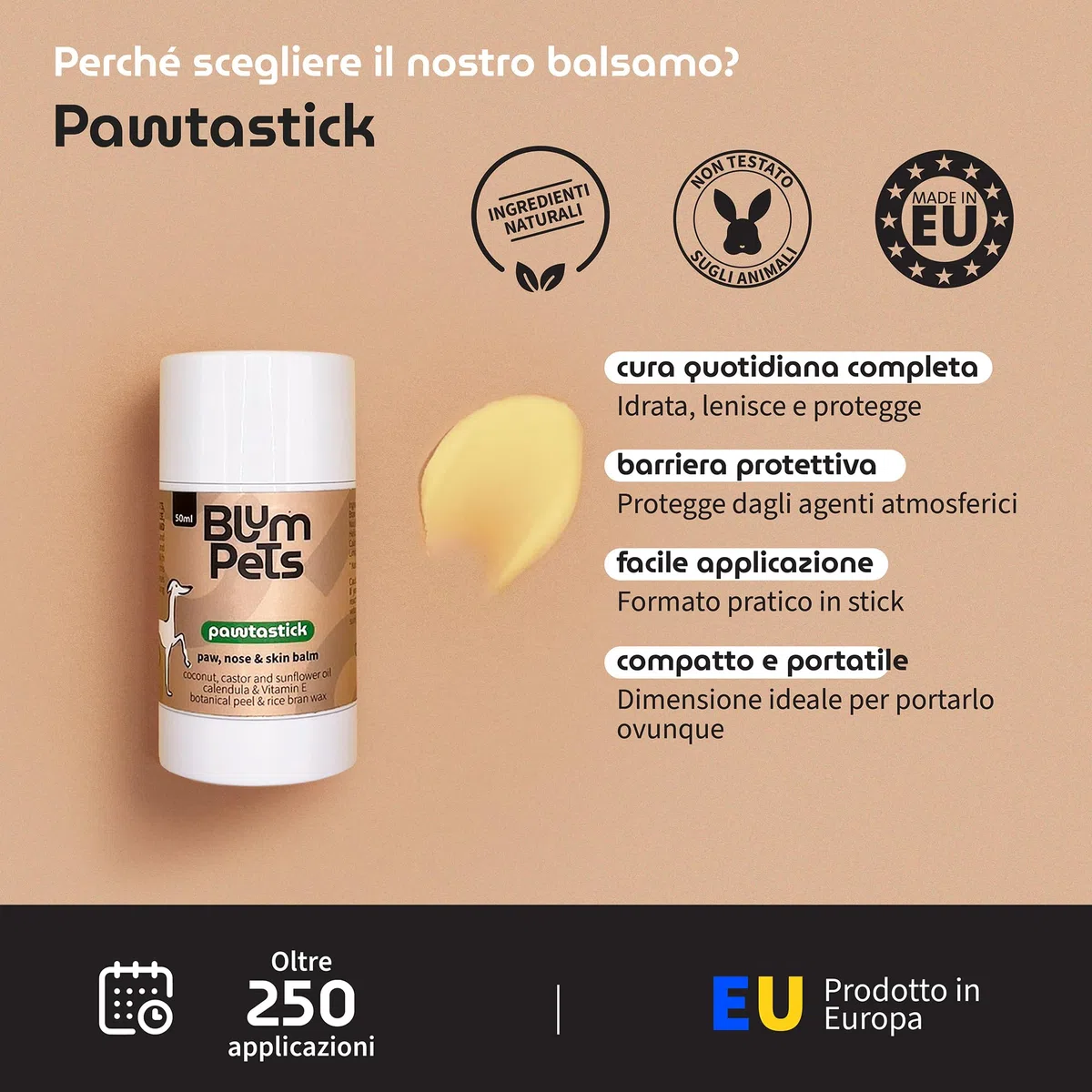 Pawtastick - Balsamo Zampe Cane Vegano in Stick – Protezione Zampe con Calendula, Olio di Cocco e Vitamina E -50ml