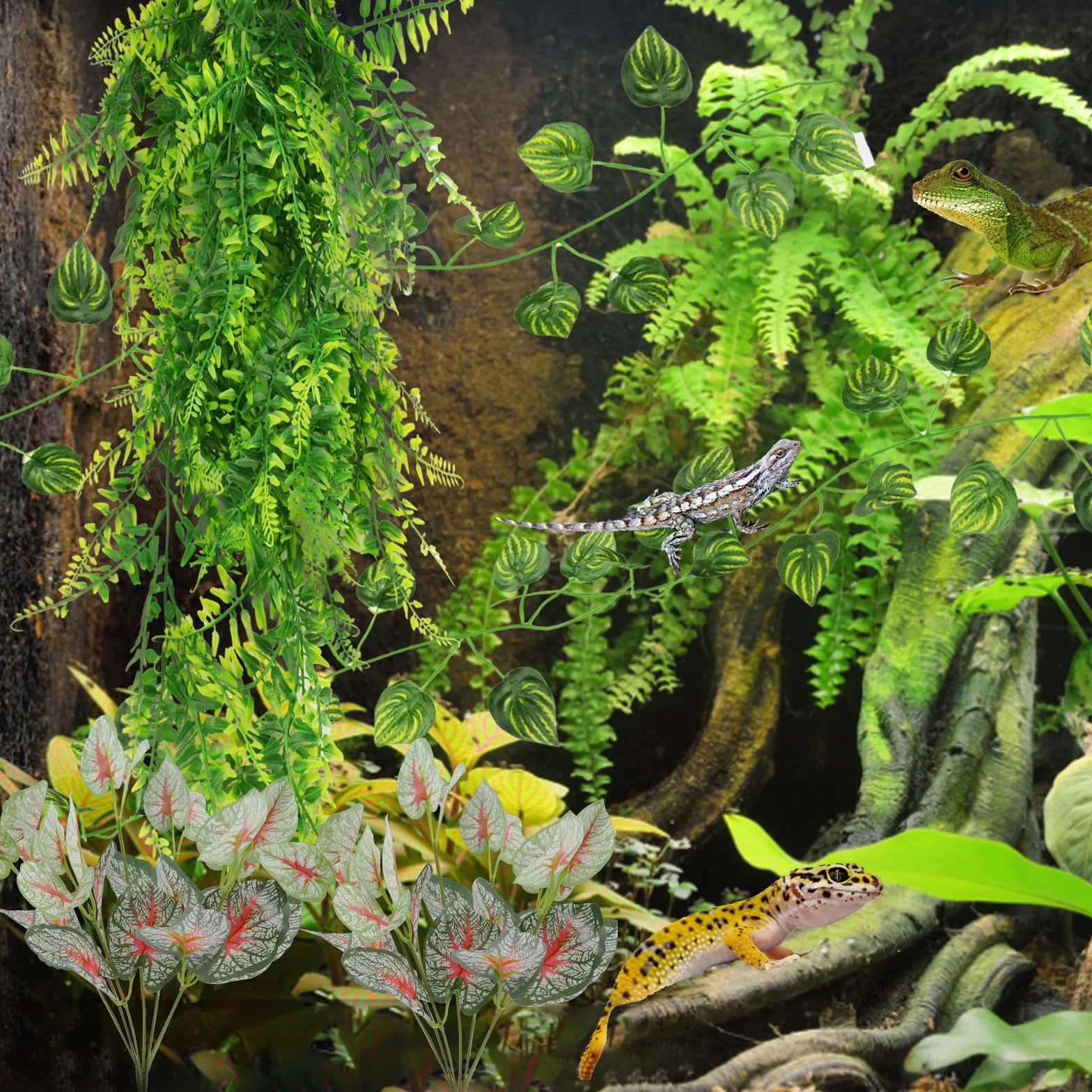 QUOZUO Accessori per terrario per piante da appendere, piante artificiali, rettili, terrario, rampicanti, foglie, camaleonte, terrario, decorazione per lucertole, serpenti, iguana