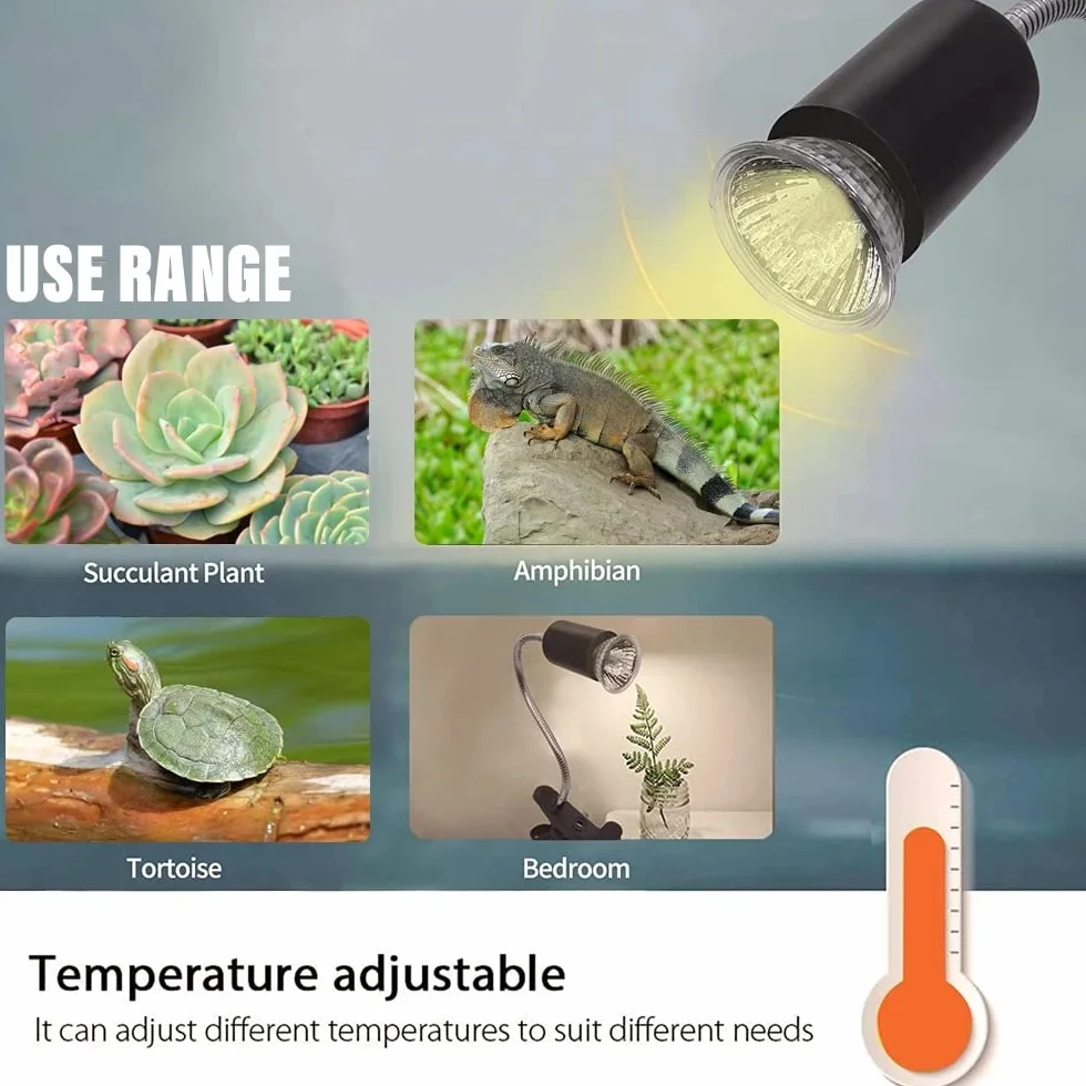 NEWFUN Lampada riscaldante tartaruga, lampada riscaldante terrario a pinza, lampada rettili e anfibi, con 2 lampadine da Basking Spot UVA UVB 50 W e pinza girevole a 360 gradi, adatta per tartaruga