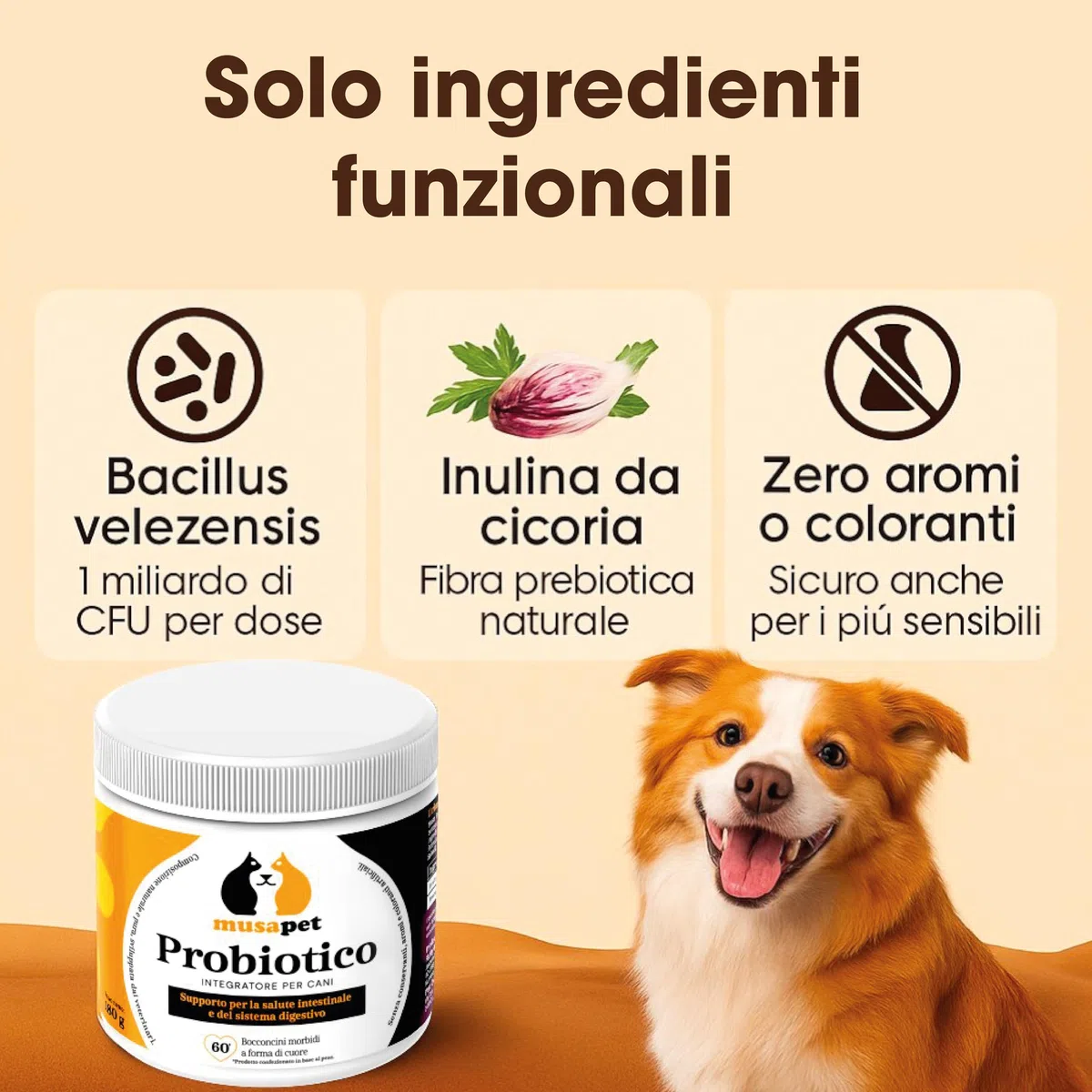 PROBIOTICI PER CANI (60 Snack Naturali) - PROBIOTICO PER CANI | Bacillus velezensis e Inulina di Cicoria | Integratore per Intestino e Difese - Bocconcini a Forma di Cuore Gustosi (2)