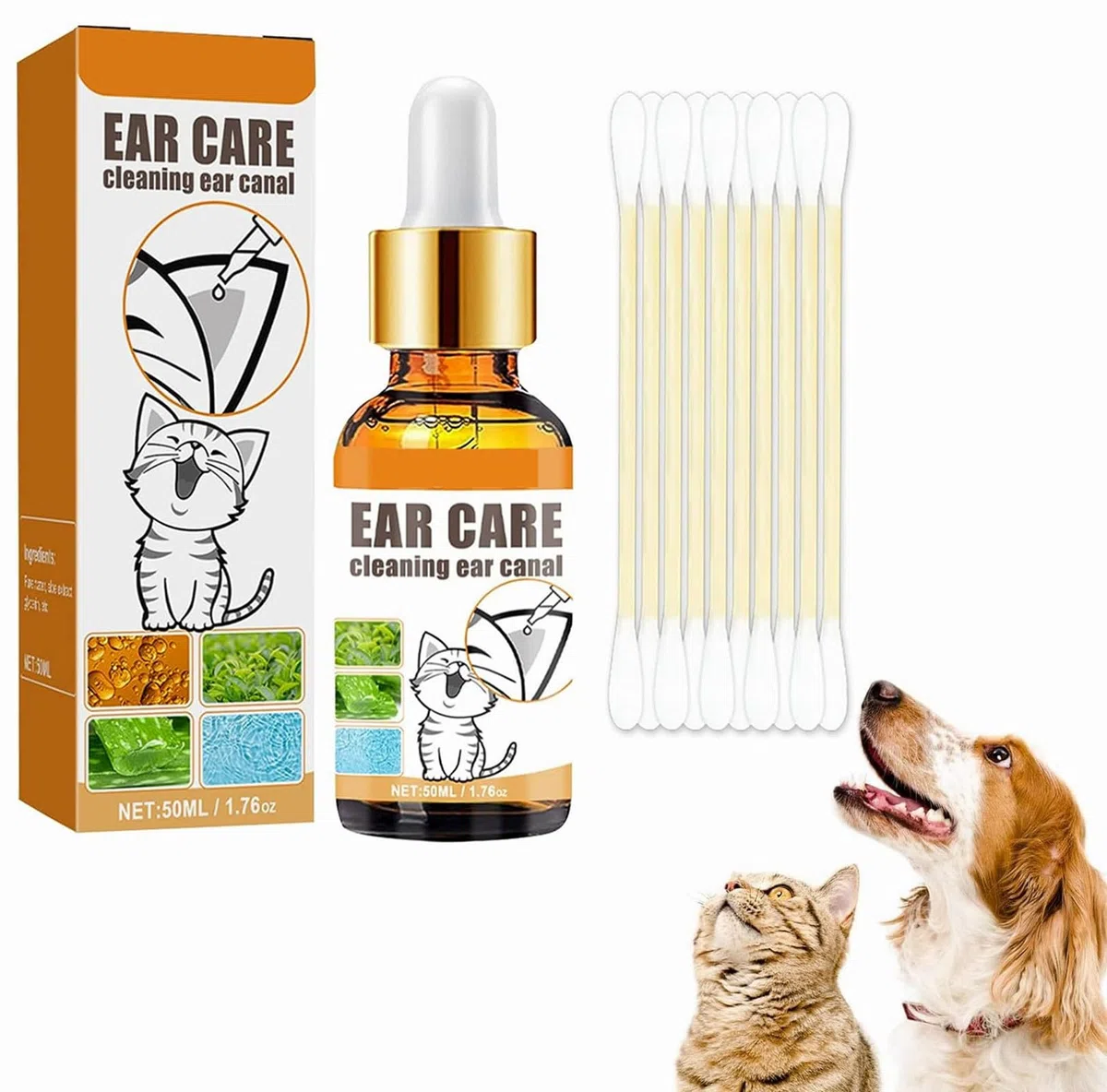 Gocce per Acari dell Orecchio,Gocce D'acari,Pulisci Orecchie Cane e Gatto,Detergente per Orecchie per Cane,Dog Ear Cleaner,Stop Prurito Rimuovere Earwax,50 ml