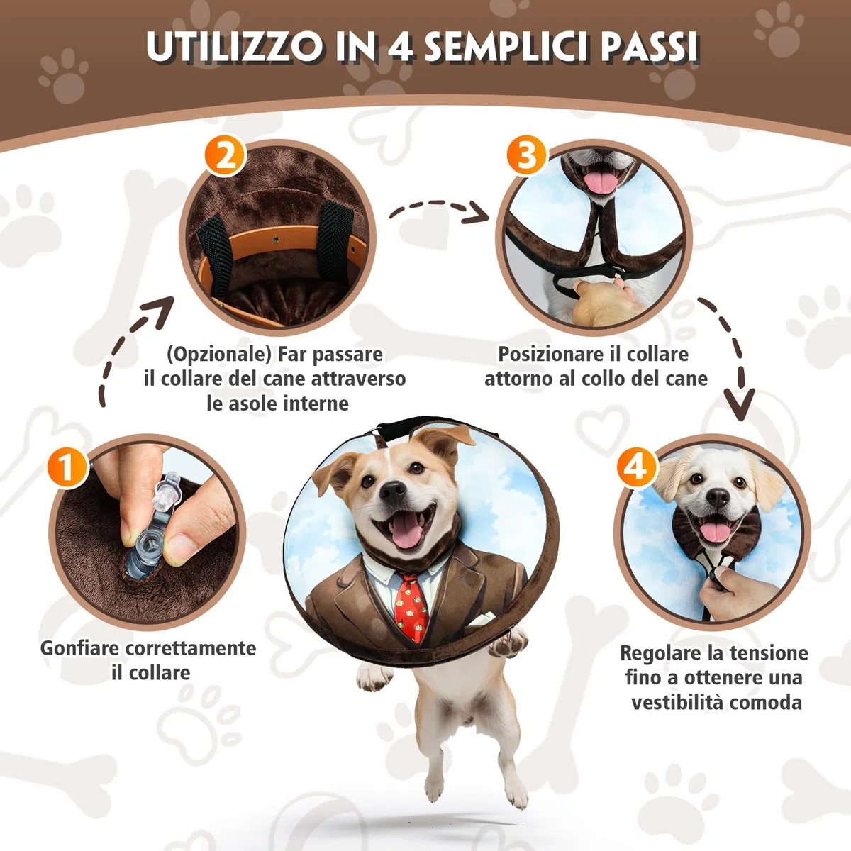 Collare Elisabettiano Gonfiabile per Cani e Gatti - Morbido e Regolabile, Ideale per il Recupero Post-Operatorio, Protezione da Leccate e Graffi, M