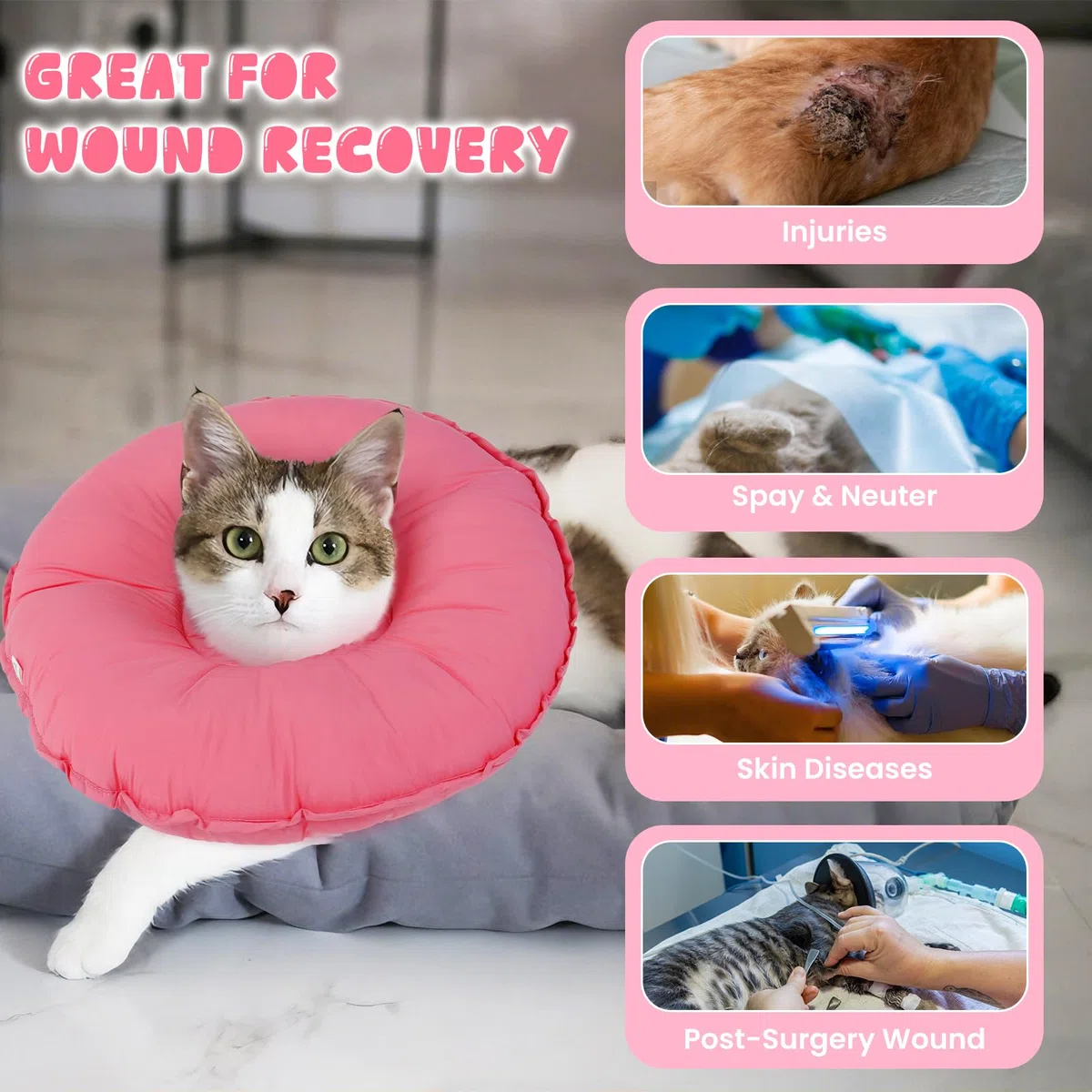 Collare Protettivo Gatto, Morbido Collare Elisabettiano Sterilizzato Ciambella per Gatti Collo Collare-Protettivo Elisabettiano Anti-Morso(Rosa, M)