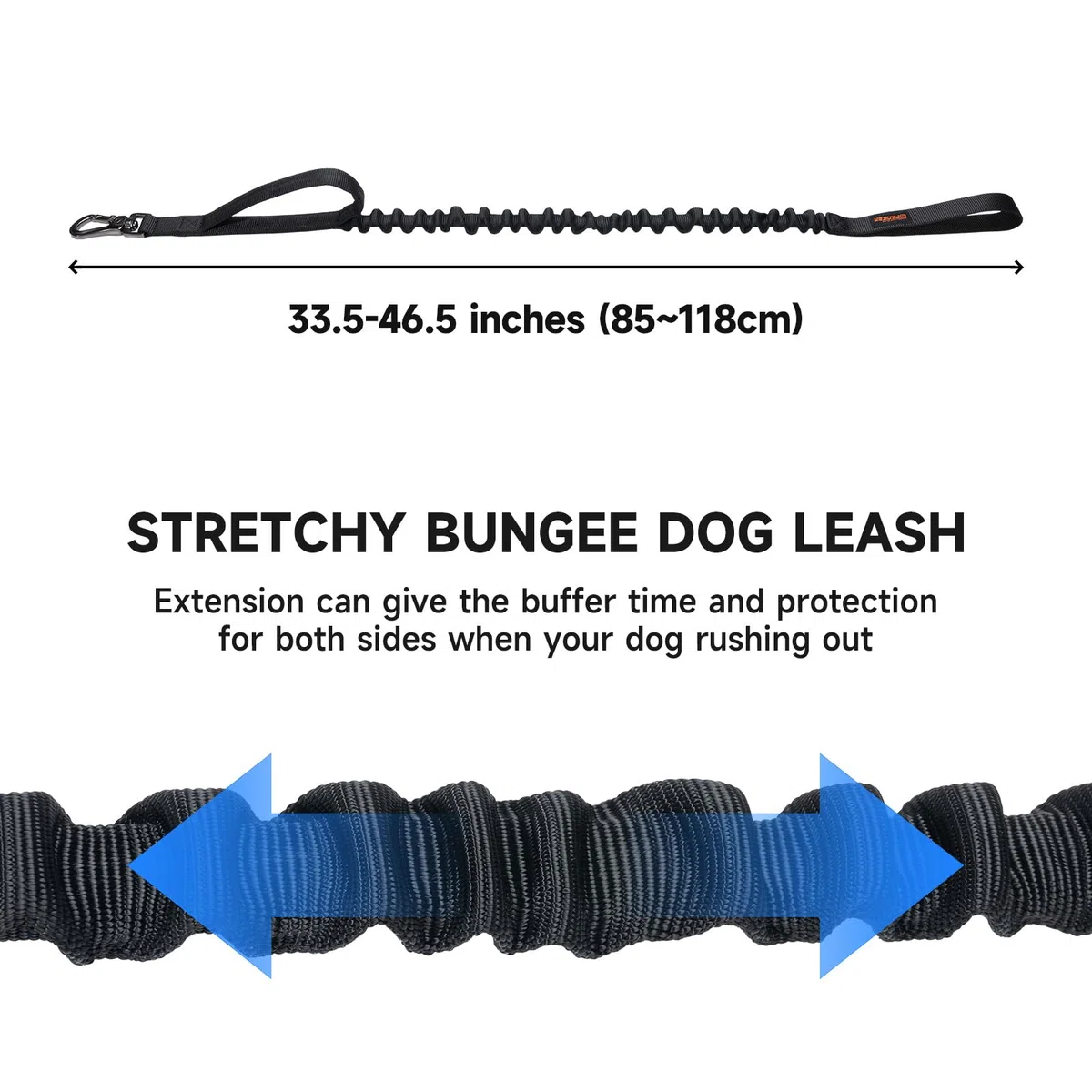 EXCELLENT ELITE SPANKER Guinzaglio militare elastico per cani con 2 maniglie imbottite per cani di taglia media e piccola(BLK)