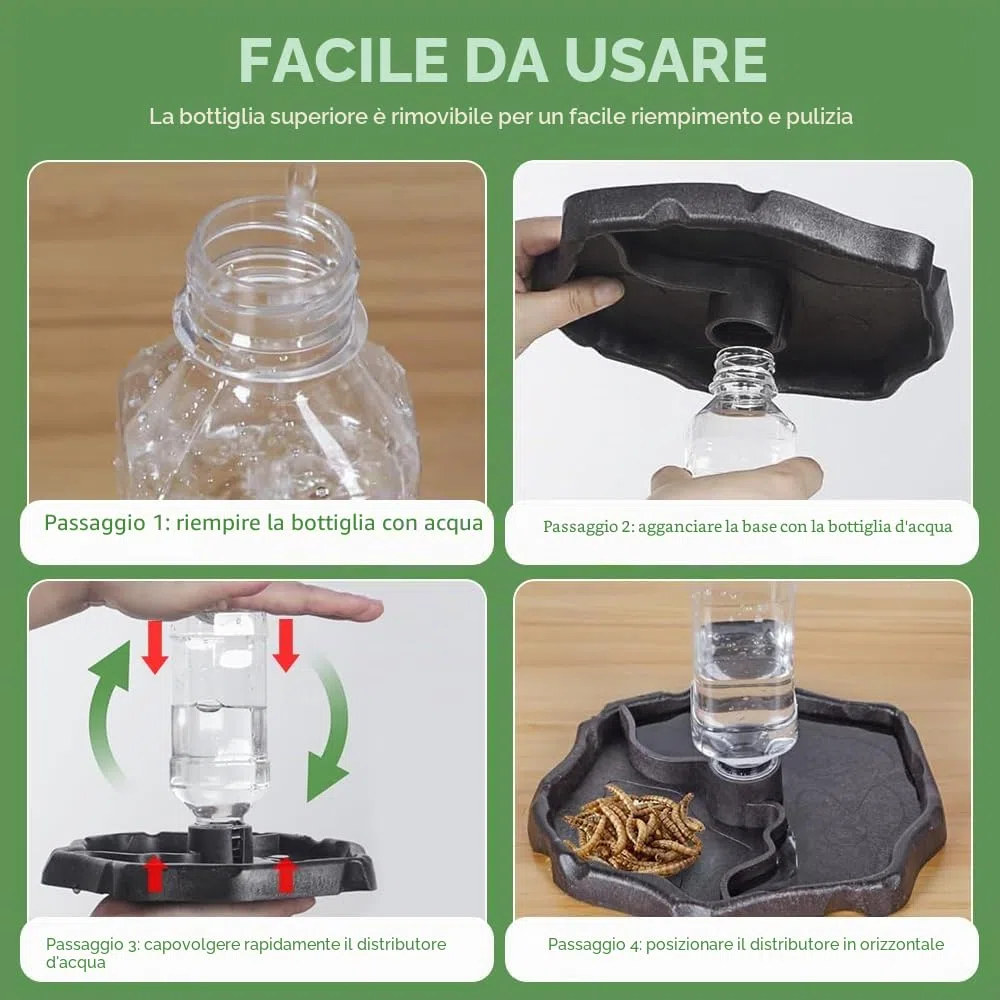 Distributore di Acqua per Rettili Ciotola d'Acqua per Tartarughe 2 in 1 Abbeveratoio Tartarughe di Terra Ciotola per Mangiatoia per Tartarug he Automatici per Tartarug he Scorpioni Lucertole