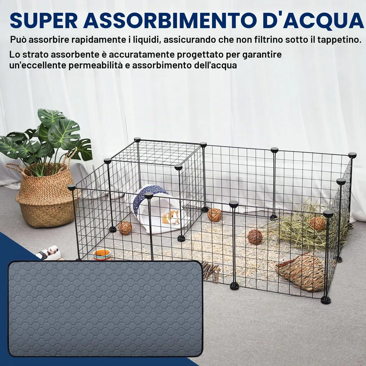 Sporgo PIPI Cuscinetti per porcellini d'India: 120 x 60 cm, lavabili e assorbenti, cuscinetti PIPI, tappetino antiscivolo per conigli, criceti, cuccioli e piccoli animali