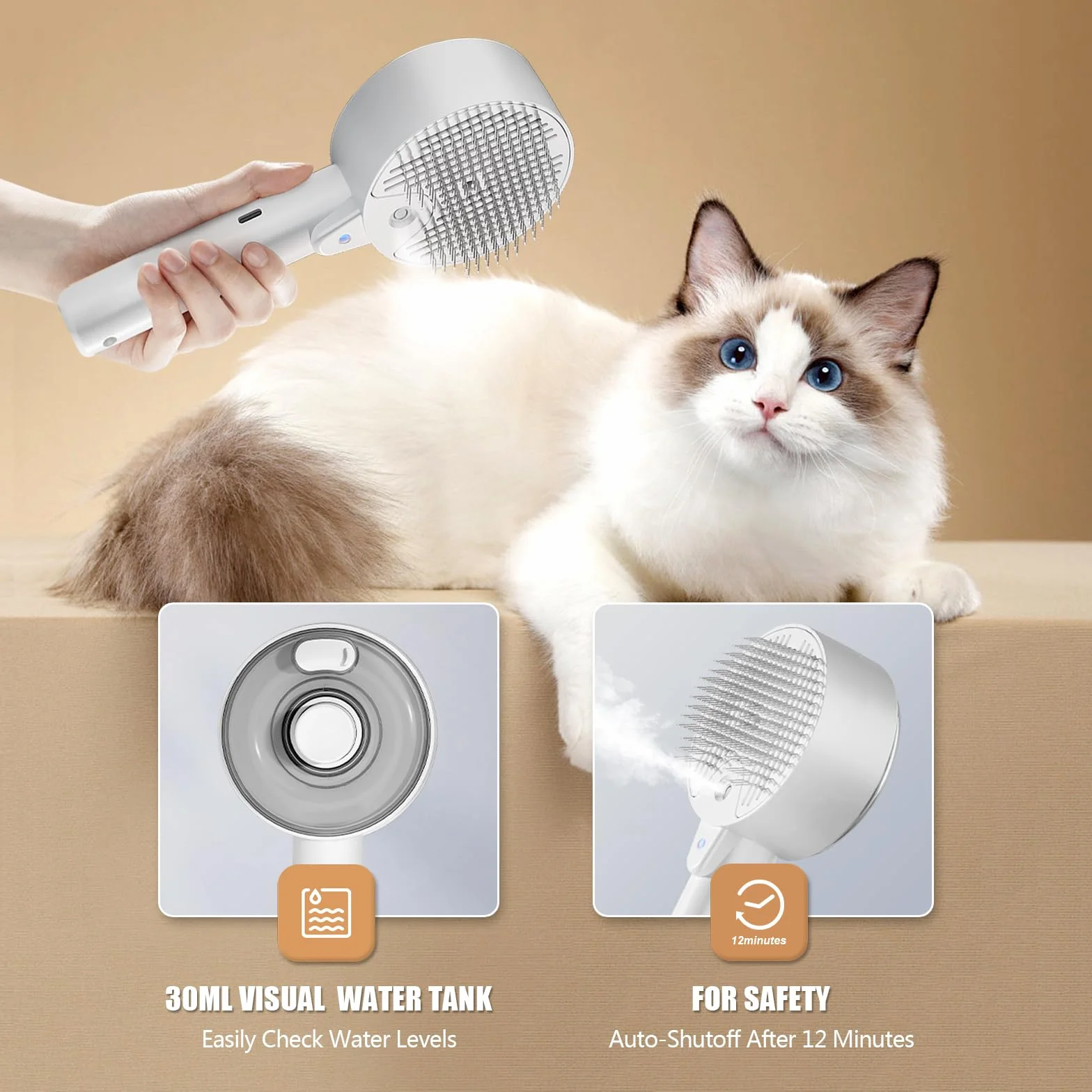 Spazzola a Vapor per Gatti 4 In 1 Spazzole Vapora per Cani Capelli per Massaggio,Cura e Depilazione Steamy Cat Brush Spazzol Gatto con Vapore per Capelli Lunghi Corti