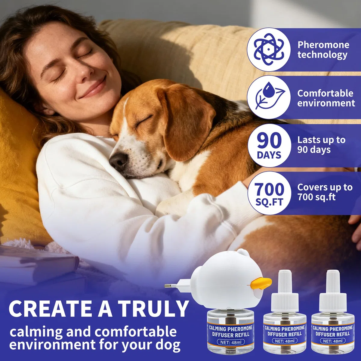 Feromoni per Cani Calmante Tranquillit Kit, Diffusore Calmante per Cani, 1 Calmante per Cani Diffusore + 3 Ricarica 48 ml, Relaxigen Pet Cane, Calmanti Cane Calm Antistress Irrequieti Stres