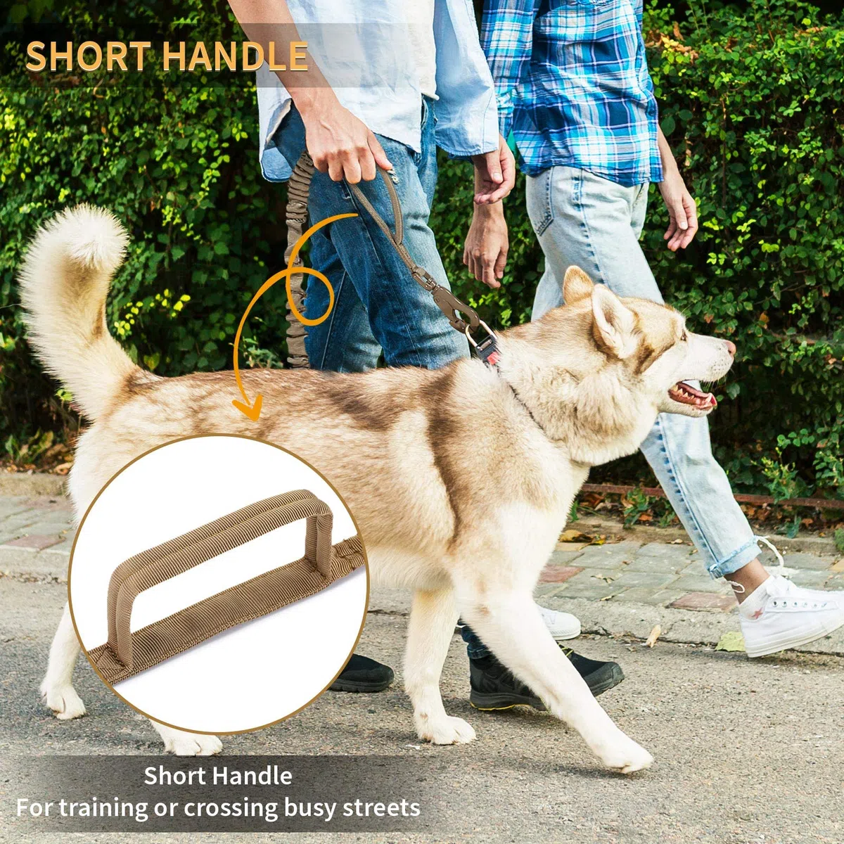 HUNTVP Guinzaglio per Cani Tattico Regolabile con 2 Maniglie di Comando, Lunghezza 97-150 cm, Guinzaglio in Nylon Militare per Corsa, Addestramento, Camminata Notturna, Marrone