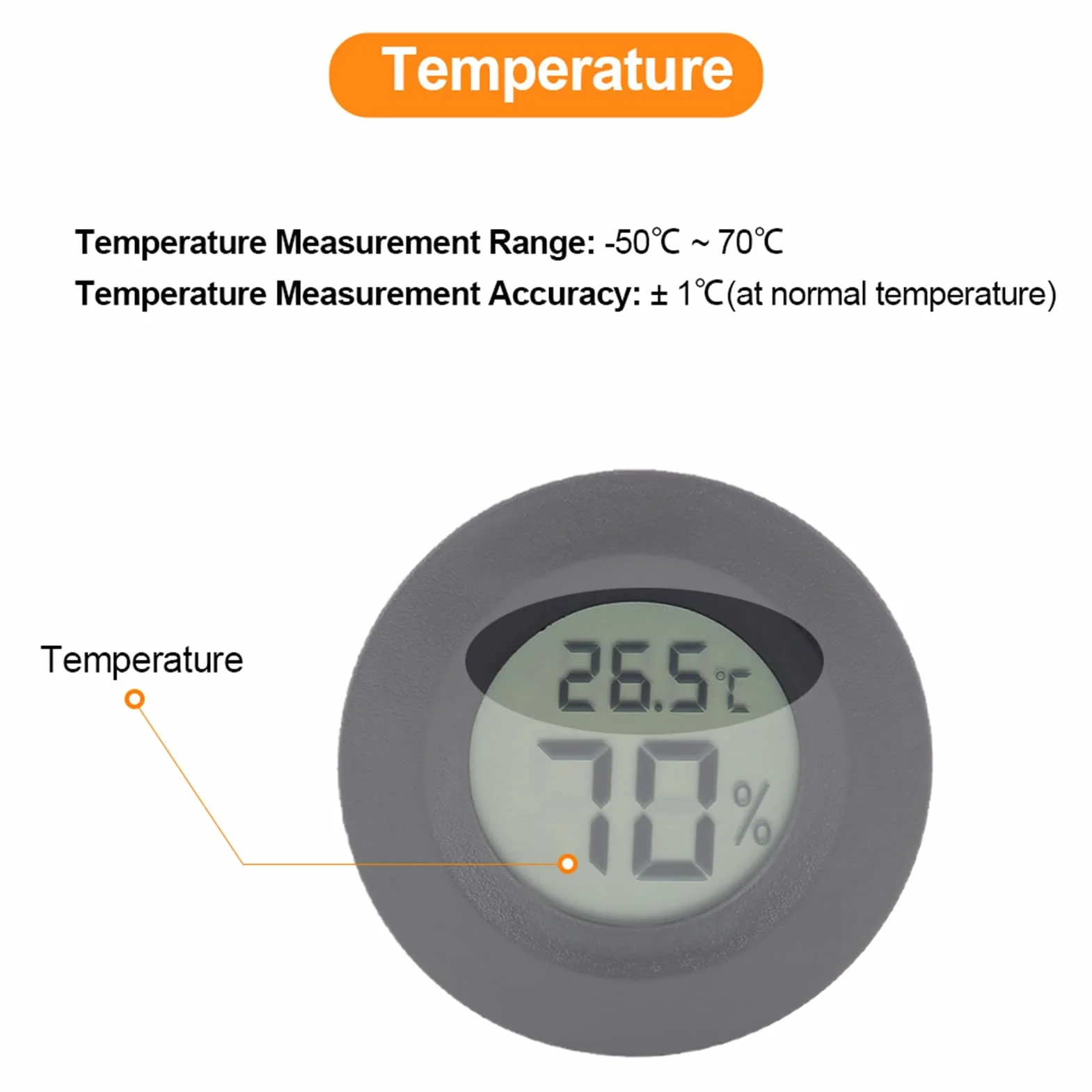 Termometro e Igrometro Digitale con Schermo LCD per Terrario Rettili Mini Forma Rotonda