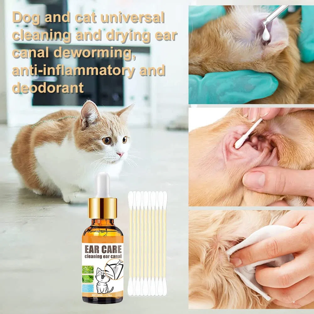 Gocce per Acari dell Orecchio,Gocce D'acari,Pulisci Orecchie Cane e Gatto,Detergente per Orecchie per Cane,Dog Ear Cleaner,Stop Prurito Rimuovere Earwax,50 ml