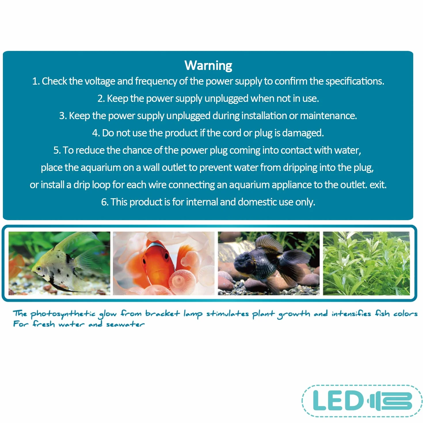BPS Aquarium LED Light 5W Lampada per acquario 4000K impermeabile con staffa estensibile