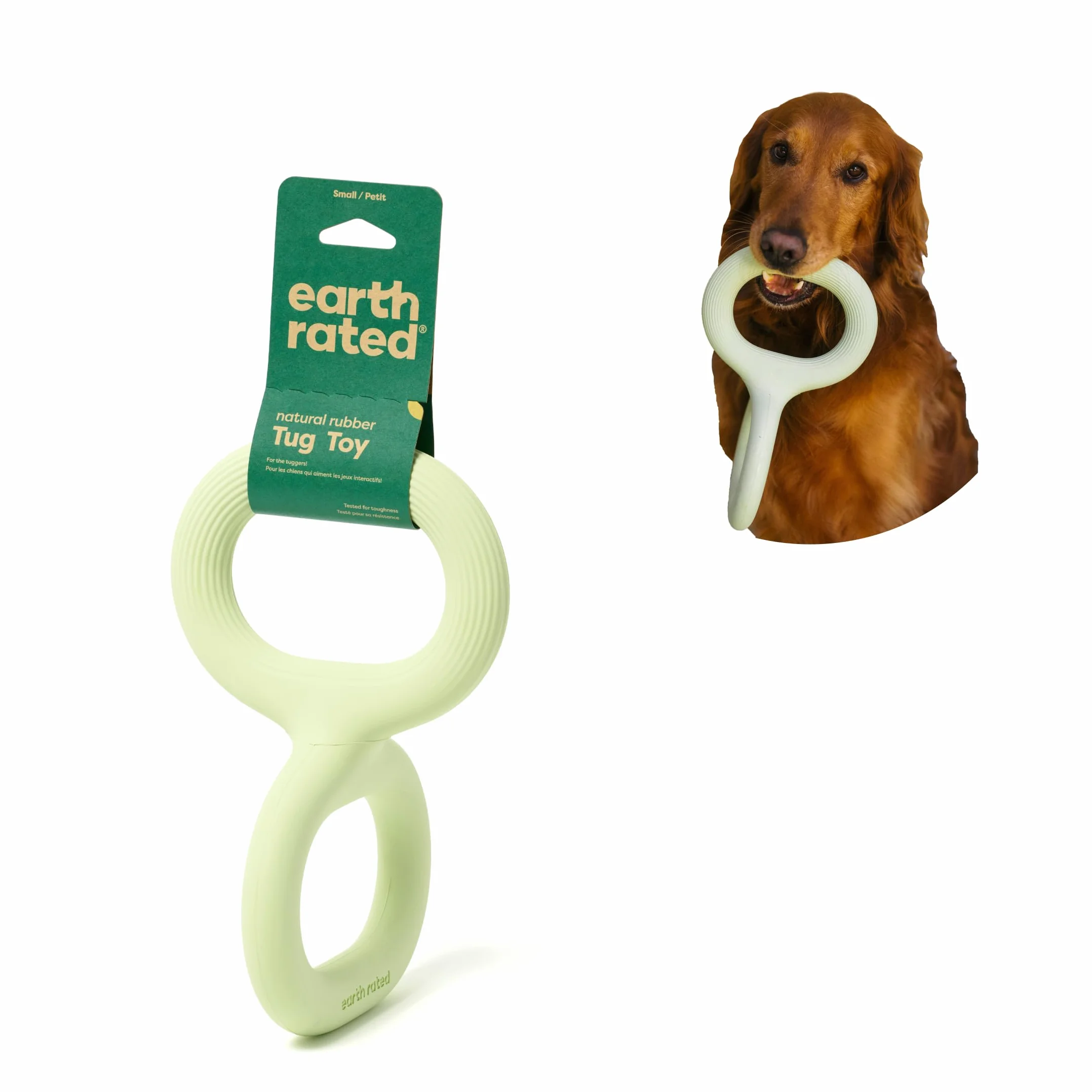 Earth Rated Tug of War - Giocattolo interattivo per cani adulti e cuccioli, impugnatura ergonomica, gomma naturale, piccolo, verde