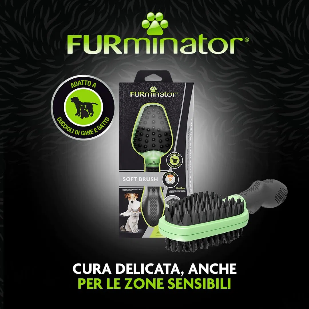 FURminator 2in1 Spazzola Morbida per Cani e Gatti - Ideale per Animali sensibili - Pulisce Delicatamente Il Pelo e massaggia la Pelle - Doppia Spazzola per Una toelettatura Delicata