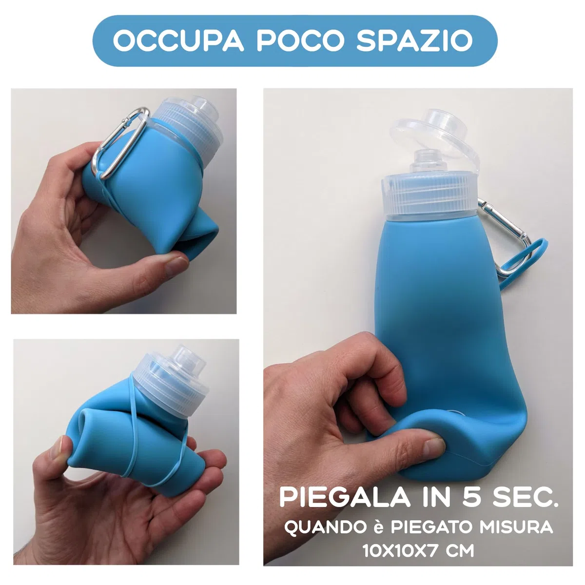 Bottiglia per Pipì Cane in Silicone 450 ml, Azzurro. Bottiglia per Pulire la Pipì del Cane in Strada, Pieghevole, Portatile, Antigoccia, con Getto a Pressione, Moschettone ed Elastico (Azzurro 450 ml)
