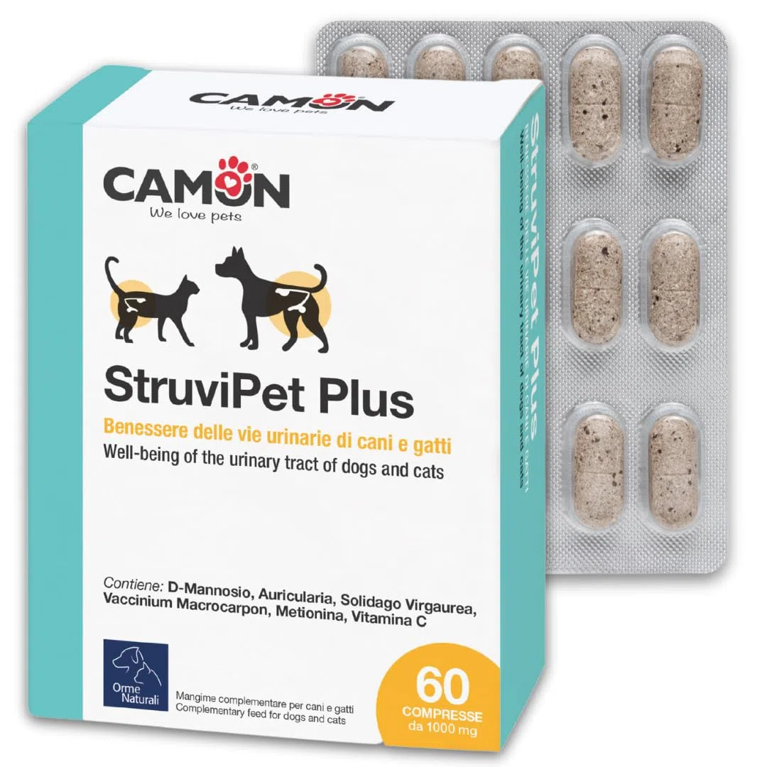 CAMON | StruviPet Plus, Alimento Complementare Dietetico per Cani e Gatti per il Benessere delle Vie Urinarie, 60 Compresse da 1g